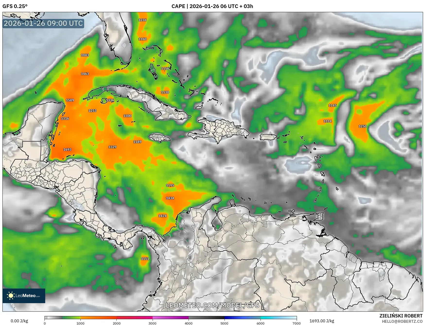 GFS model - Karayipler, CAPE