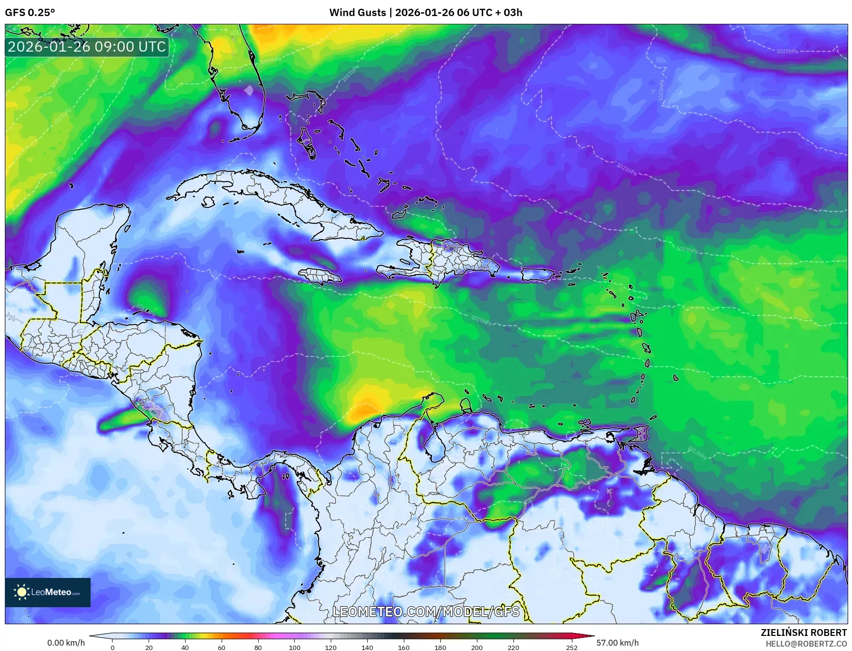 GFS model - Karayipler, Rüzgâr Esintileri