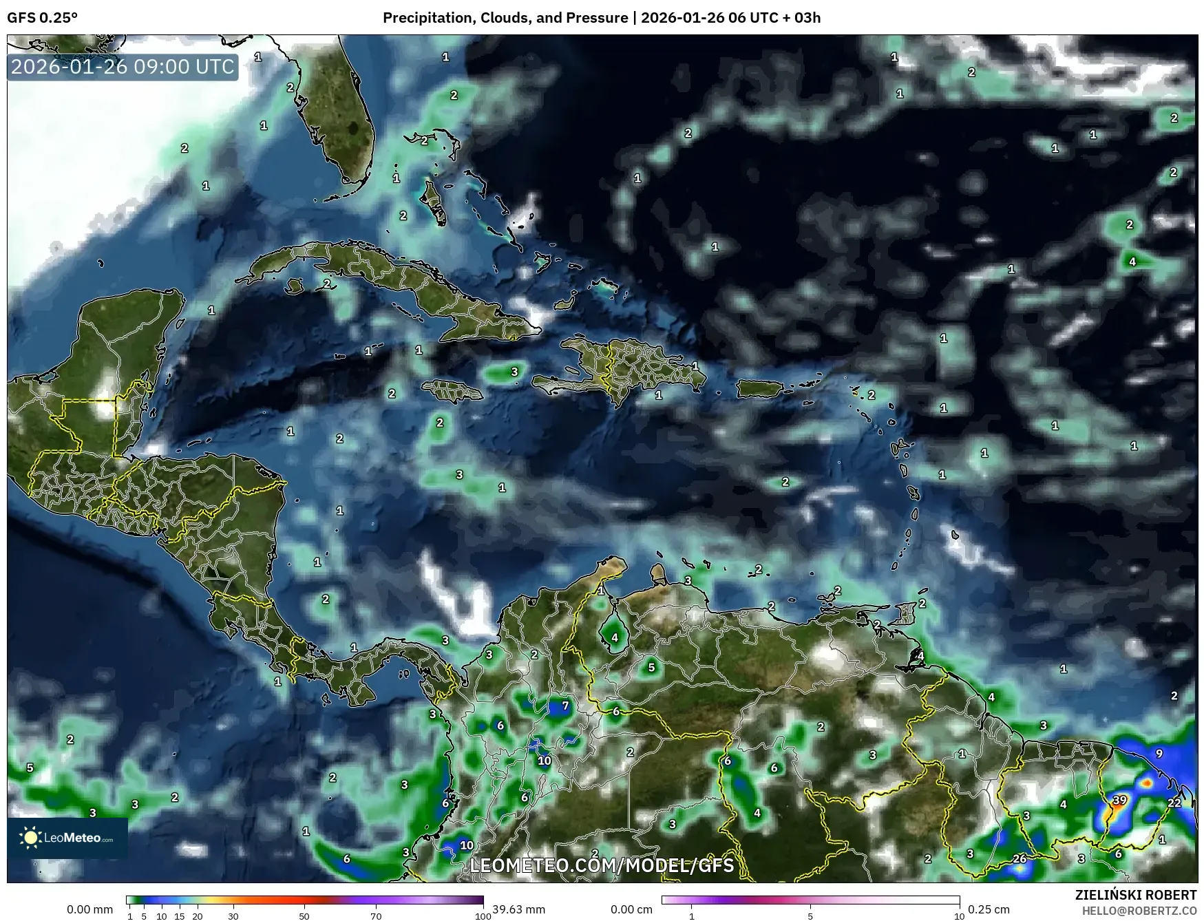 GFS model - Karayipler, Yağış, Bulut ve Basınç