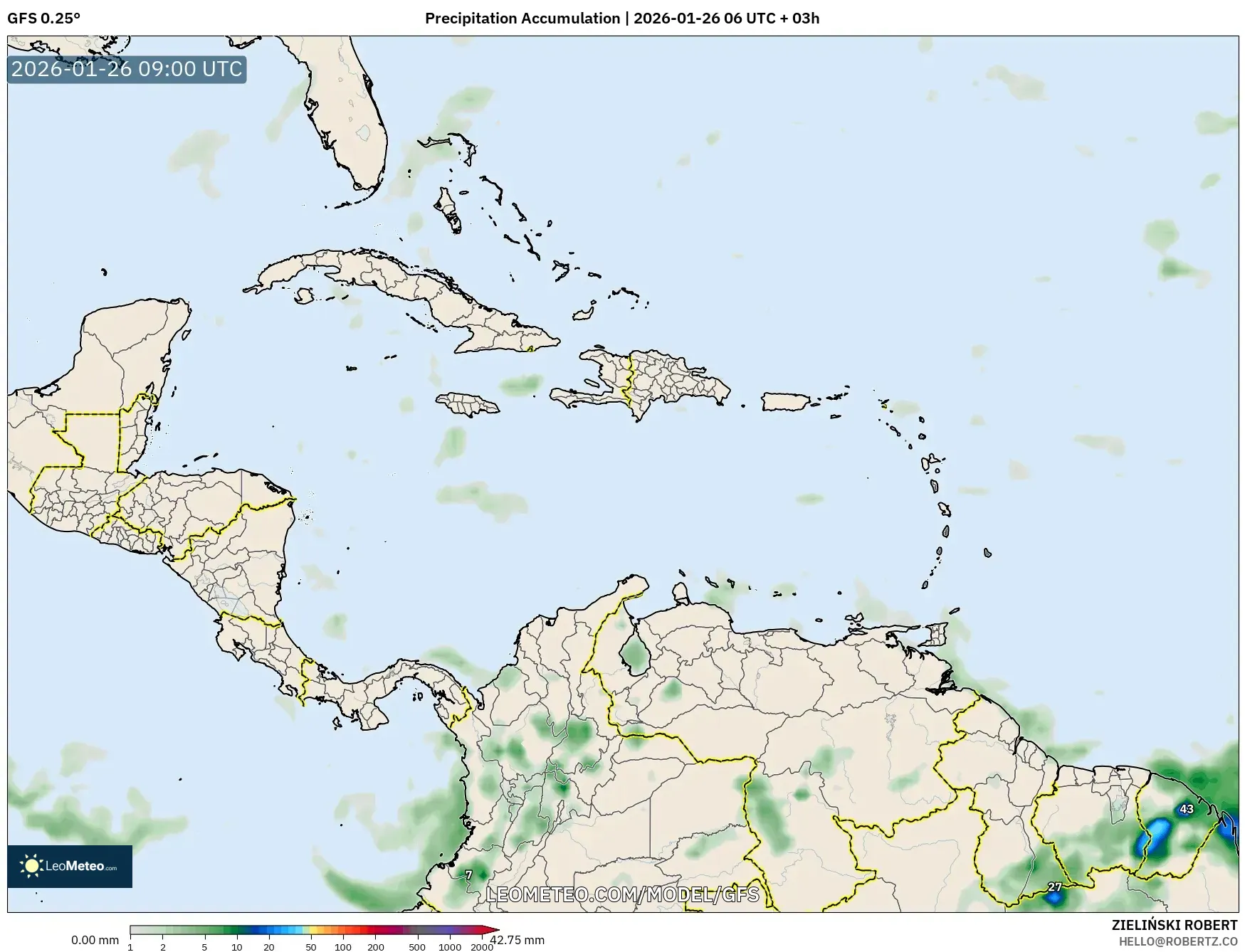 GFS model - Karayipler, Yağış Birikimi