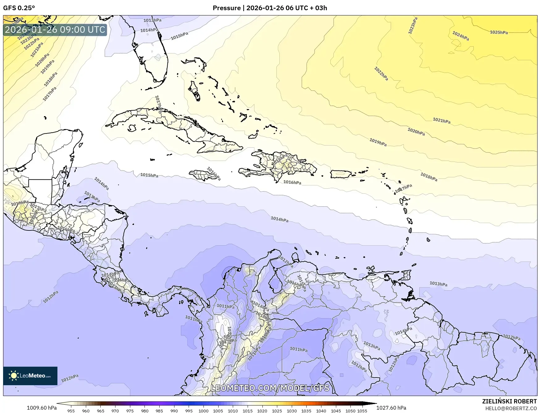 GFS model - Karayipler, Basınç