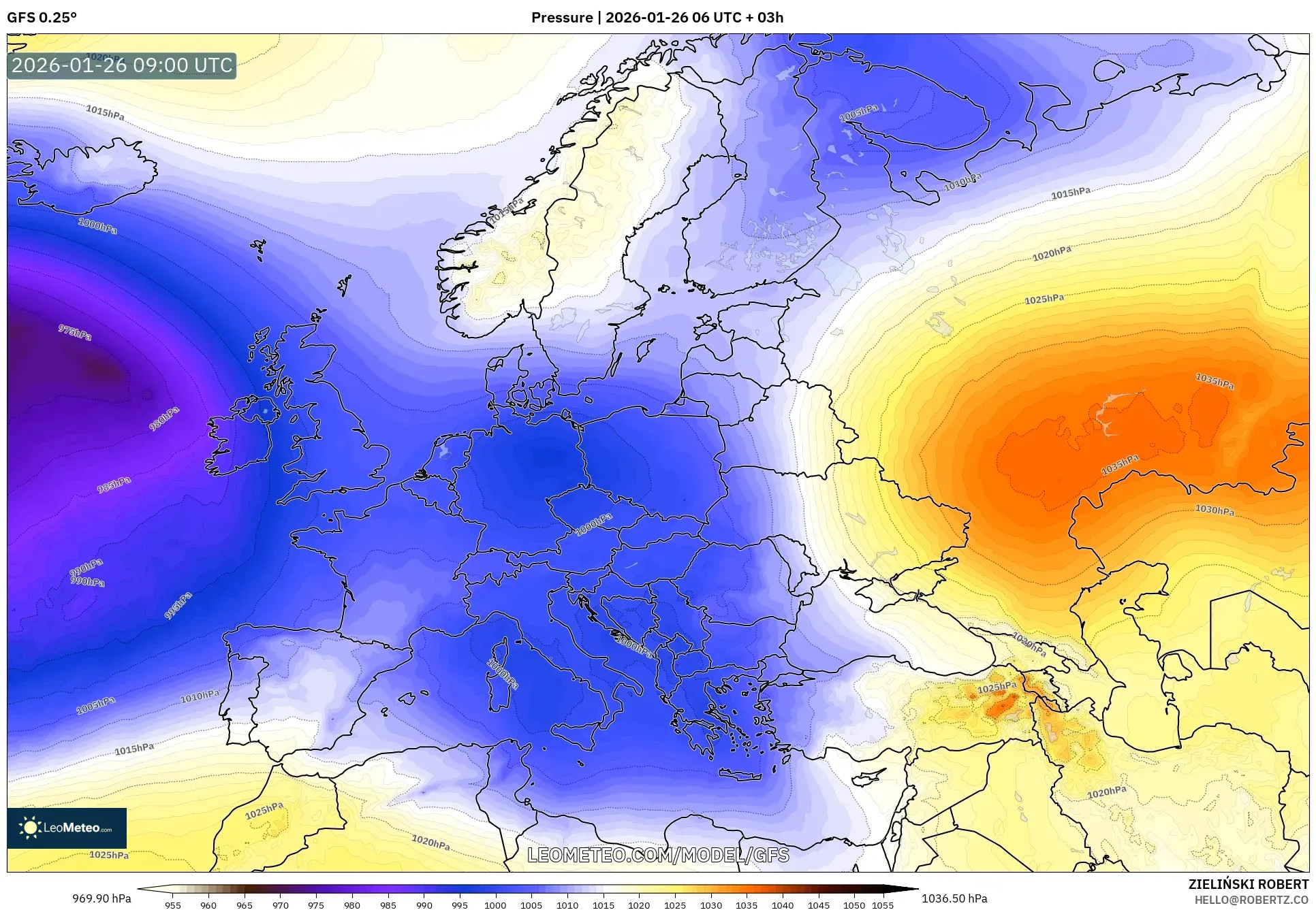 GFS model - Avrupa, Basınç