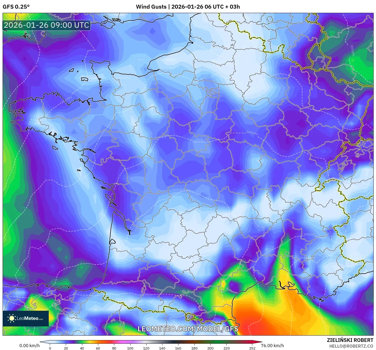 GFS model - Fransa, Rüzgâr Esintileri
