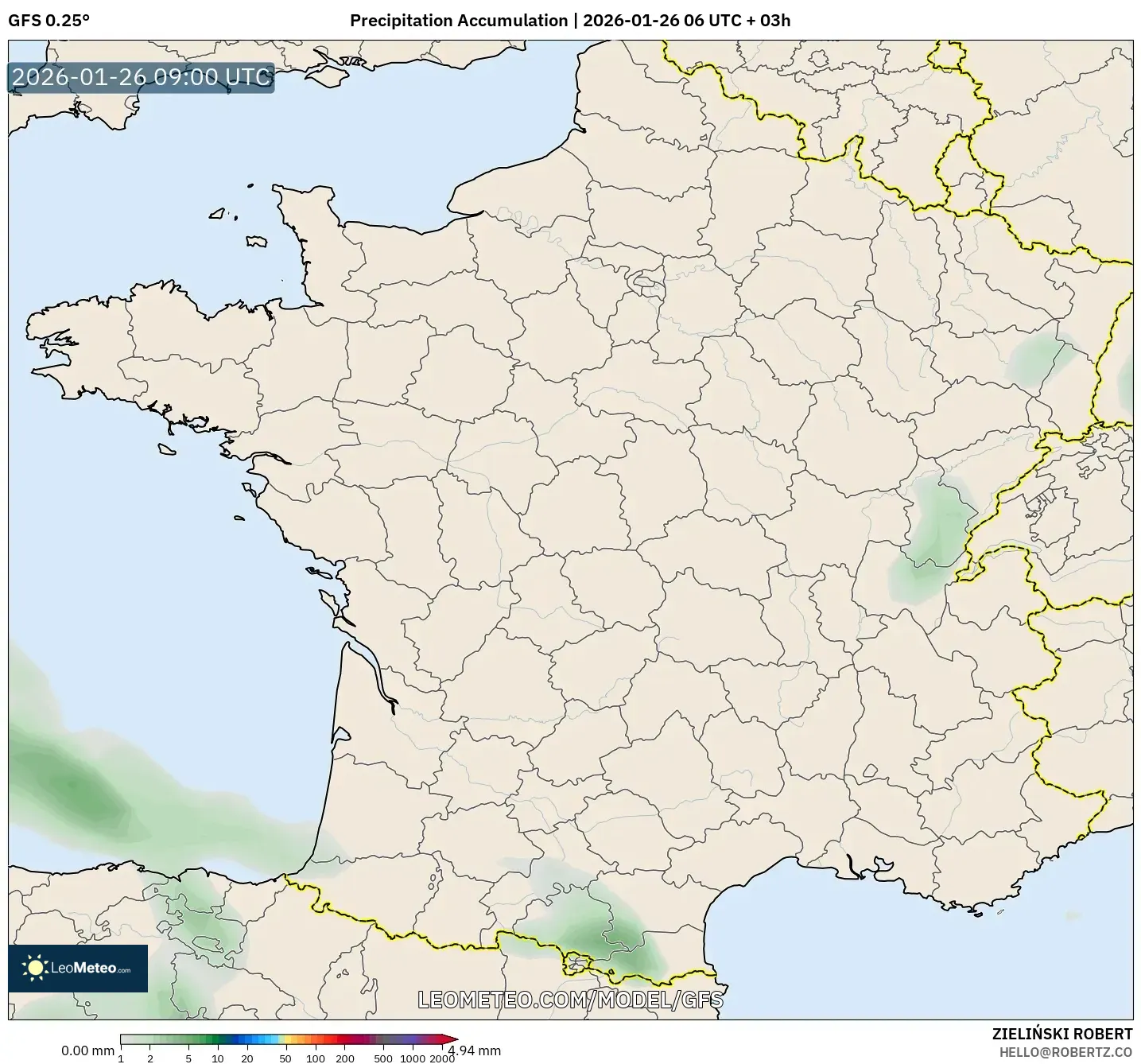 GFS model - Fransa, Yağış Birikimi