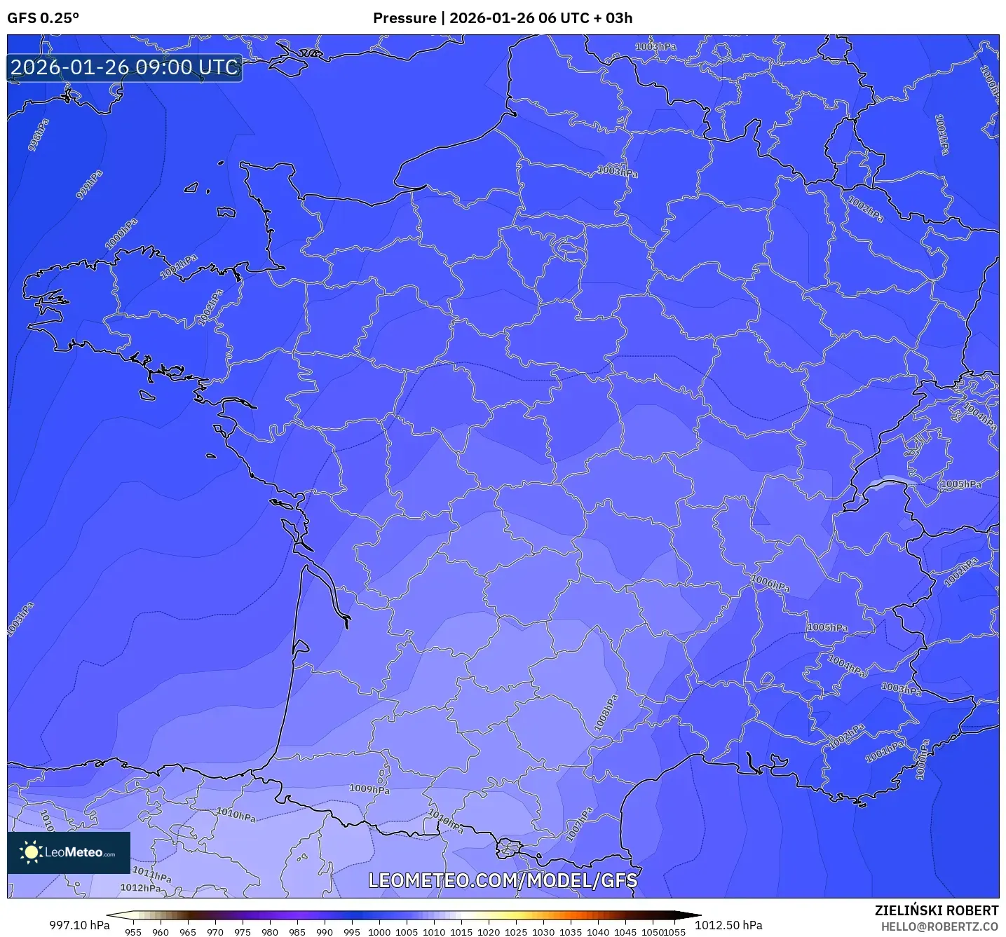 GFS model - Fransa, Basınç