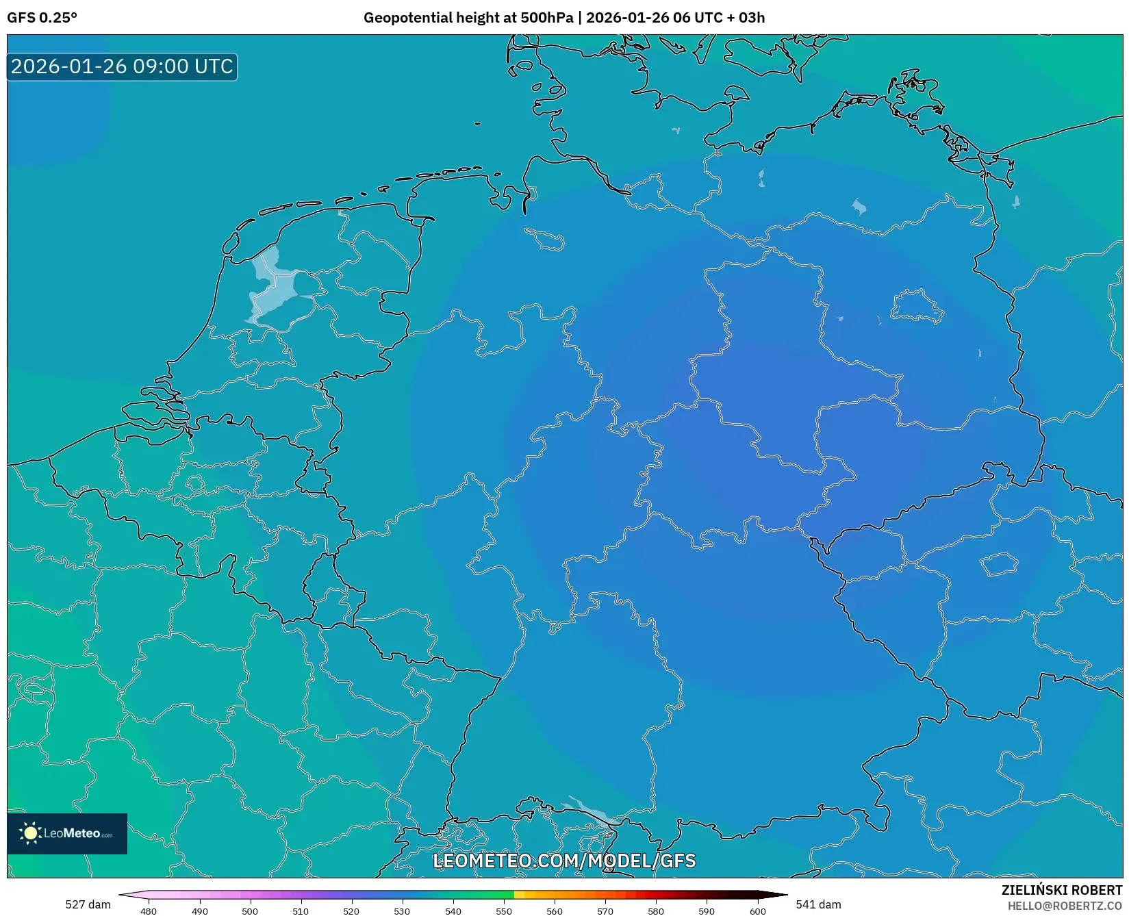 GFS model - Almanya, 500 hPa’da jeopotansiyel yükseklik
