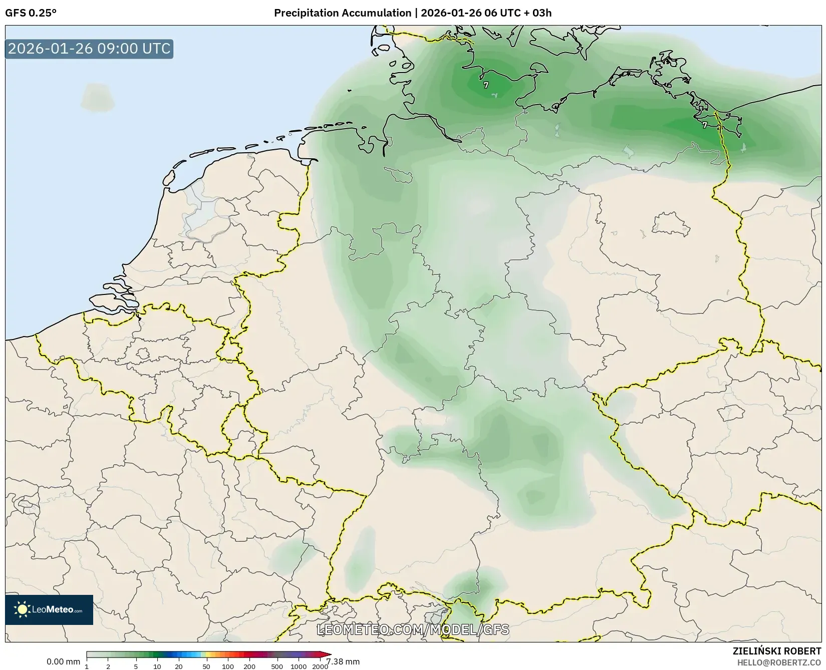 GFS model - Almanya, Yağış Birikimi