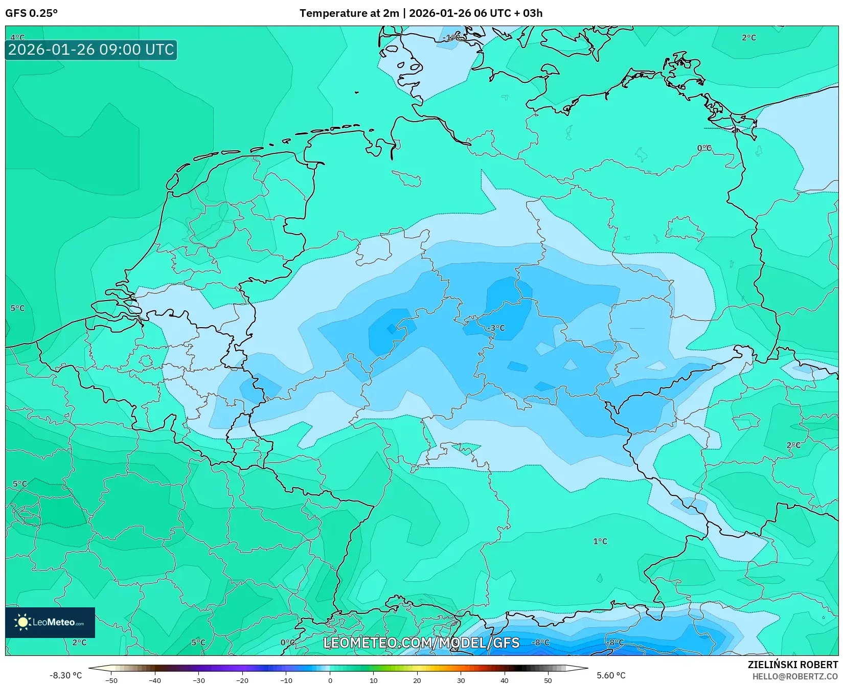 GFS model - Almanya, 2 m Sıcaklık