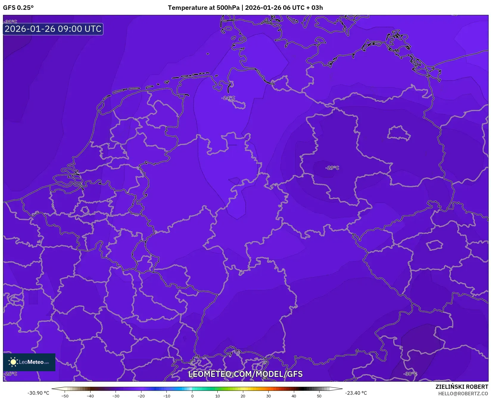 GFS model - Almanya, 500 hPa Sıcaklık