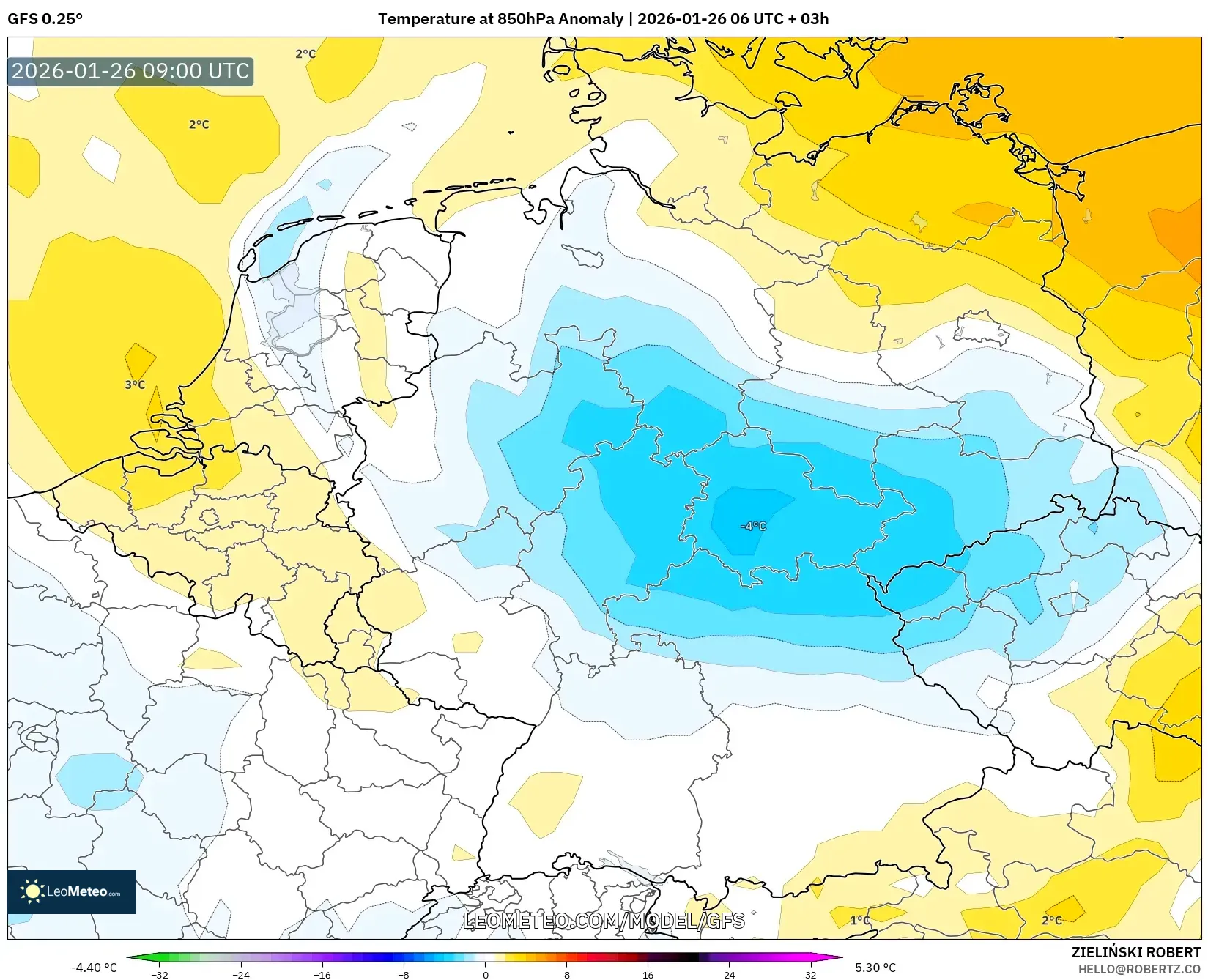 GFS model - Almanya, 850 hPa Sıcaklık Anomalisi