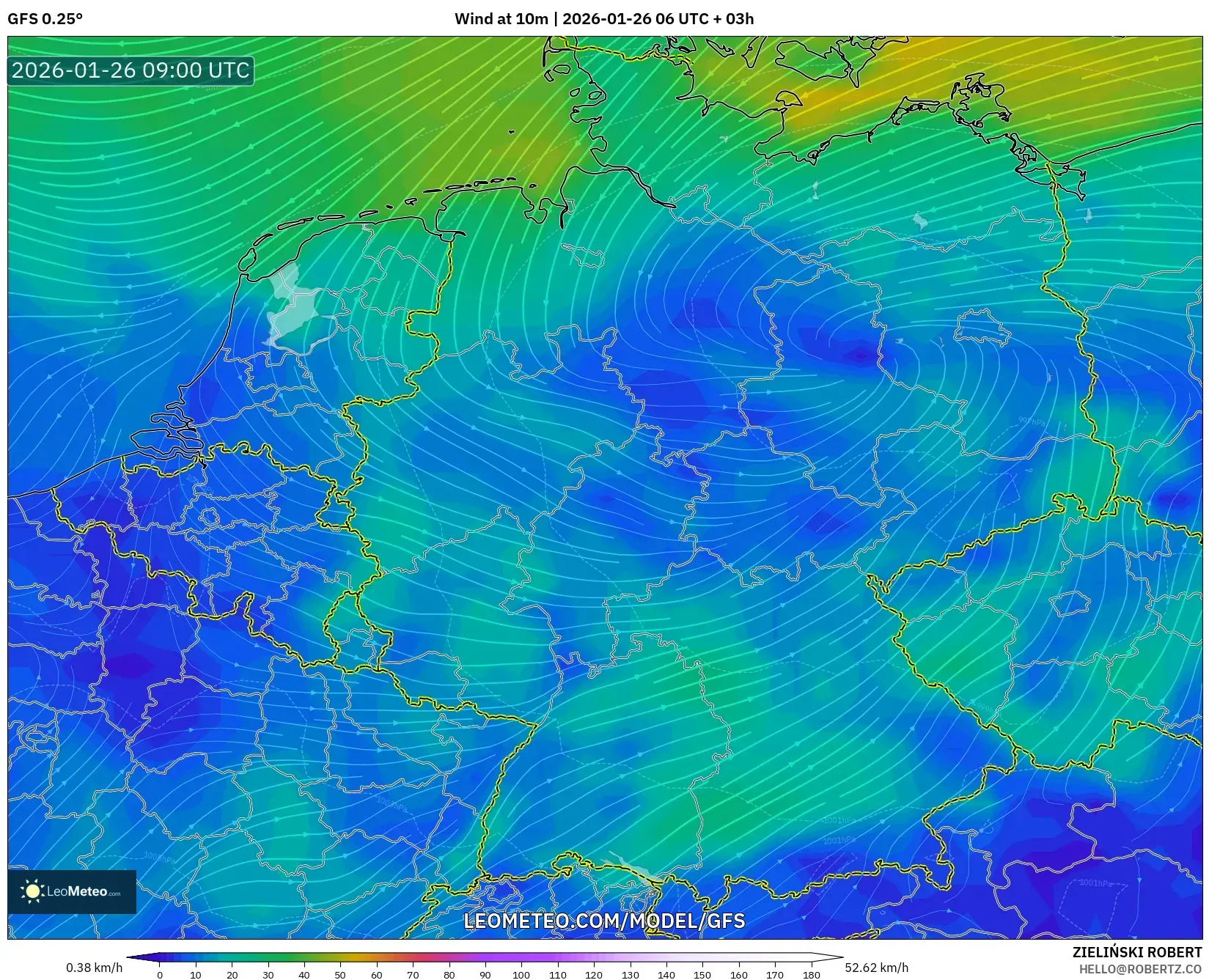 GFS model - Almanya, 10 m Rüzgâr