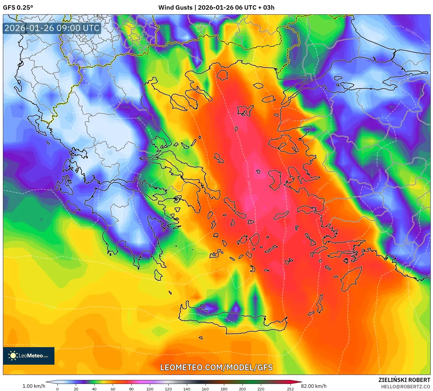 GFS model - Yunanistan, Rüzgâr Esintileri