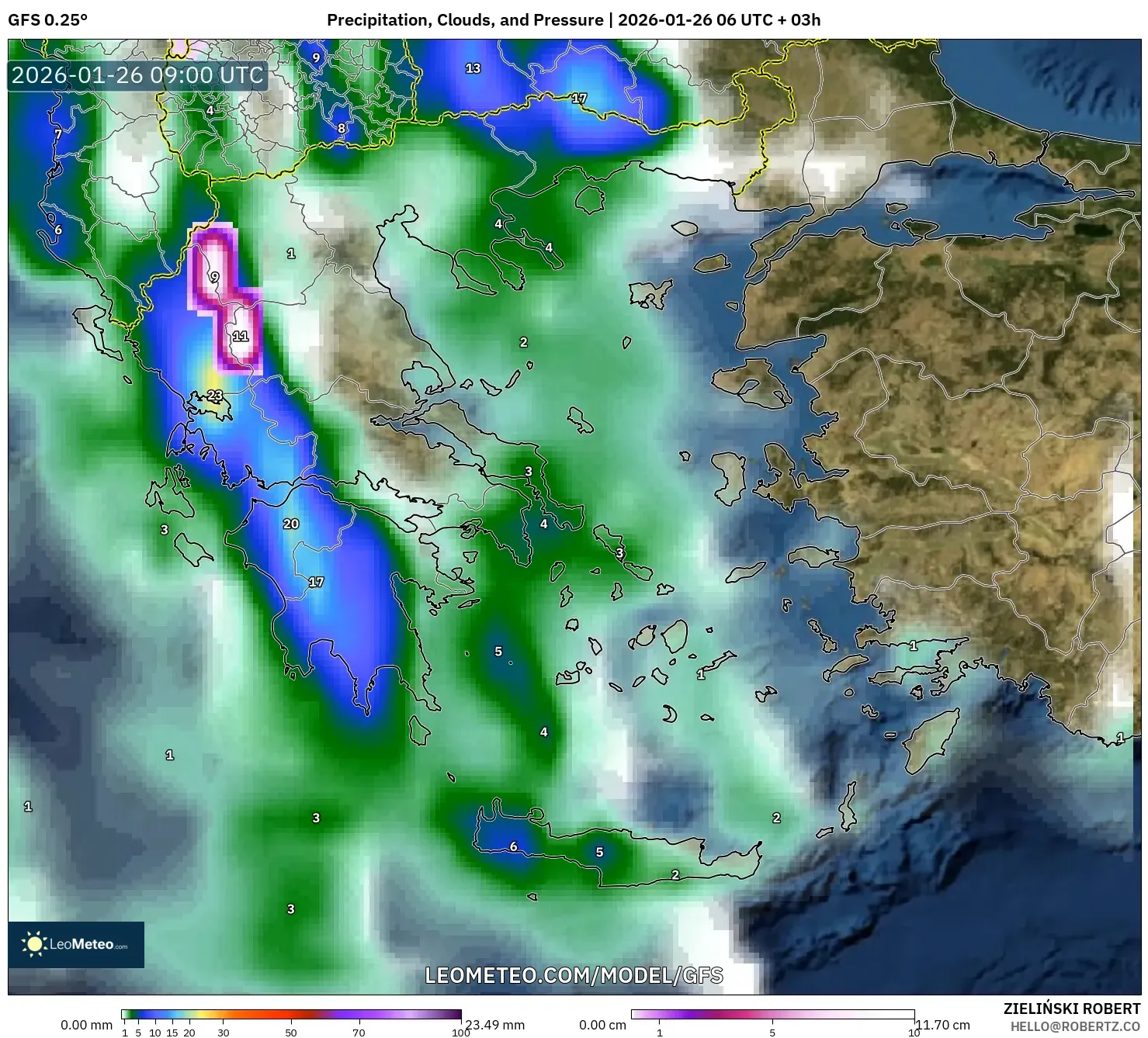 GFS model - Yunanistan, Yağış, Bulut ve Basınç