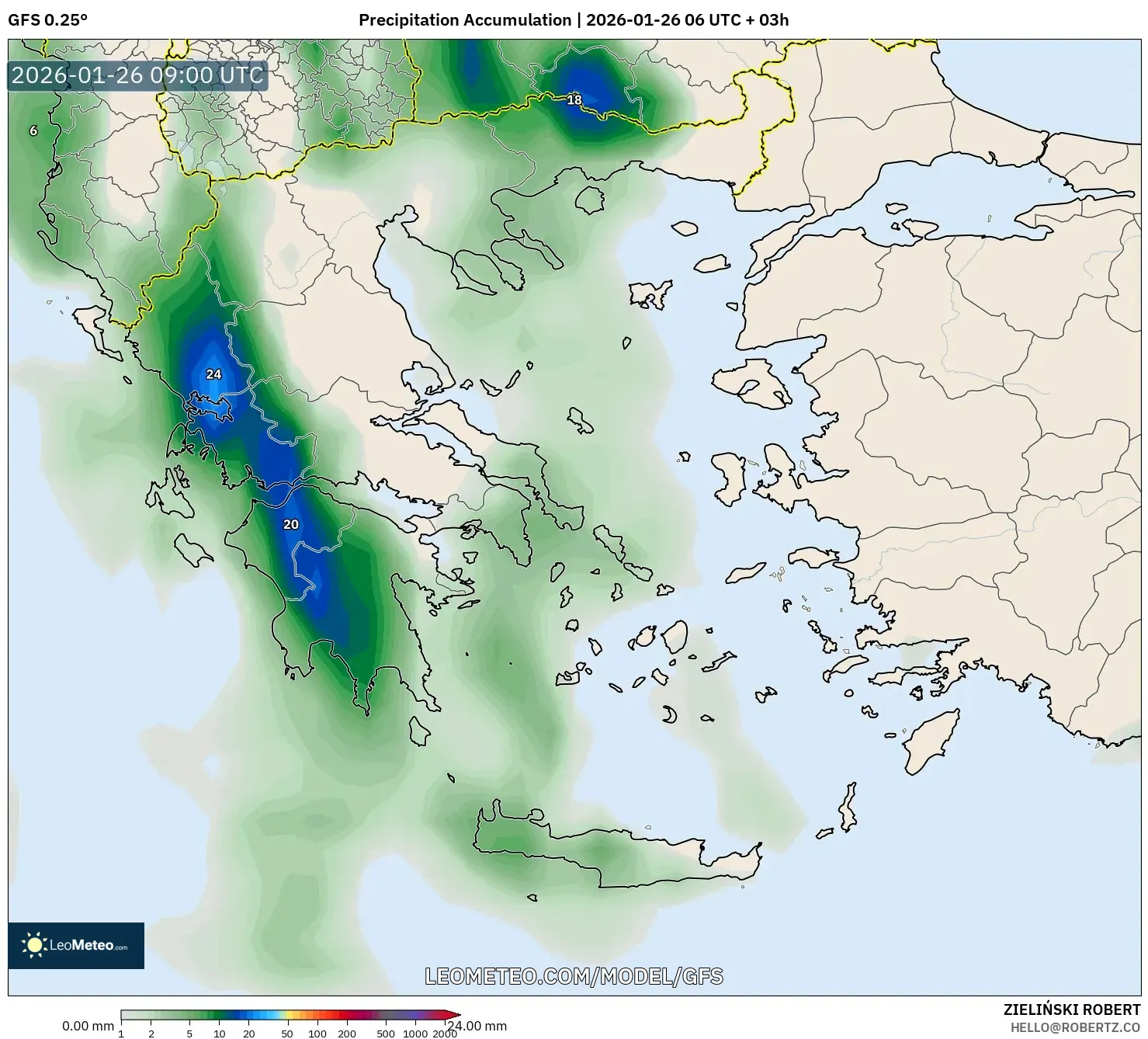 GFS model - Yunanistan, Yağış Birikimi