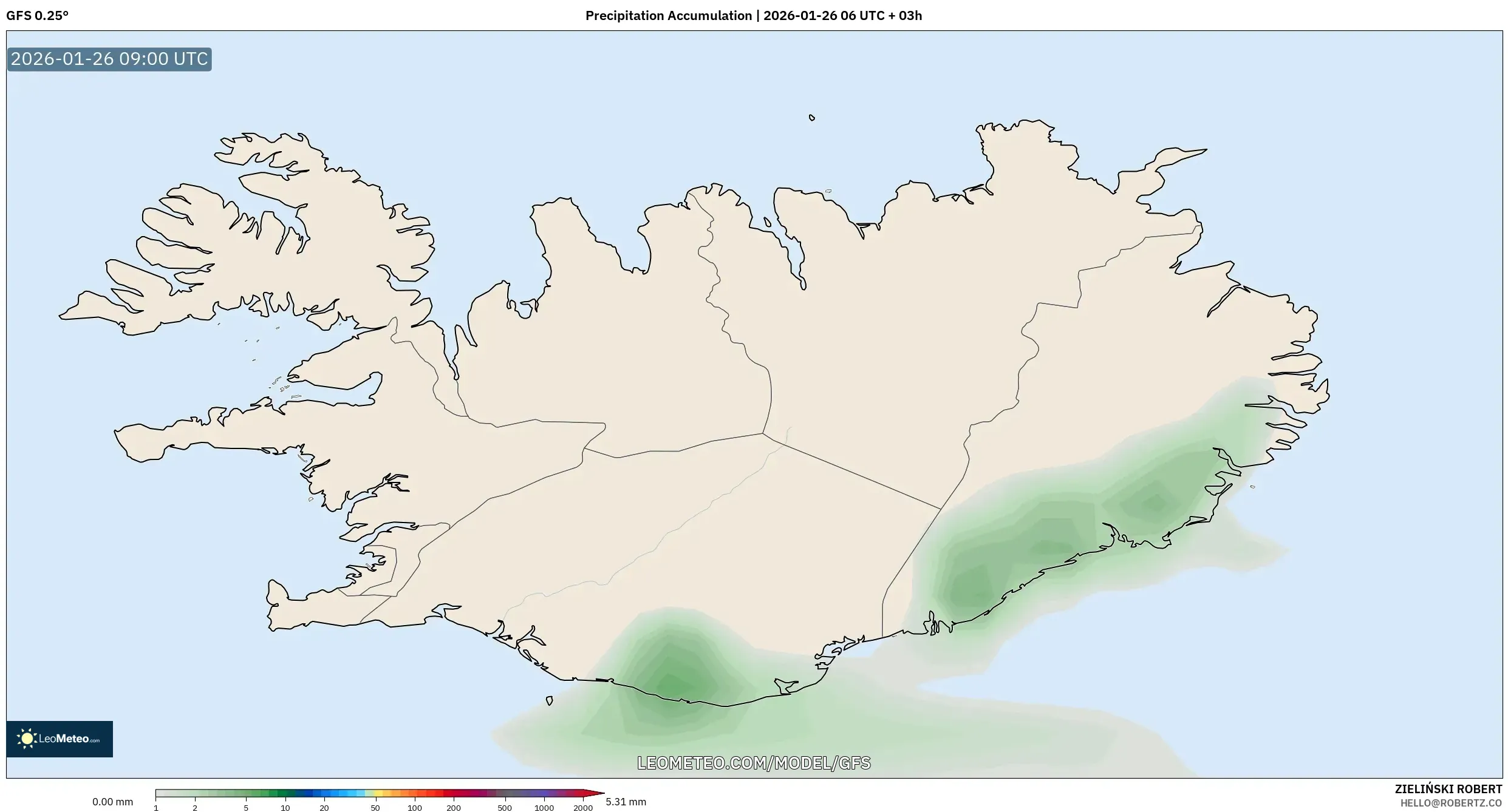 GFS model - İzlanda, Yağış Birikimi