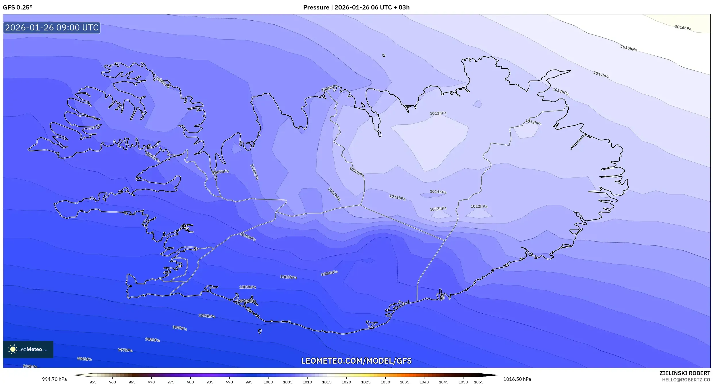 GFS model - İzlanda, Basınç