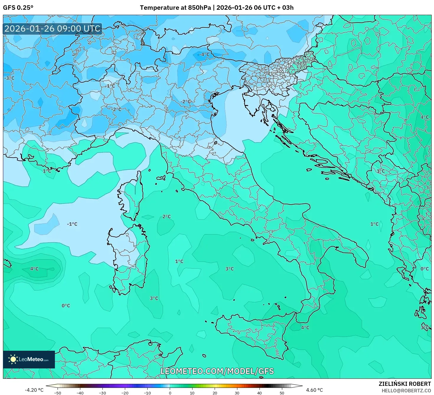 GFS model - İtalya, 850 hPa Sıcaklık