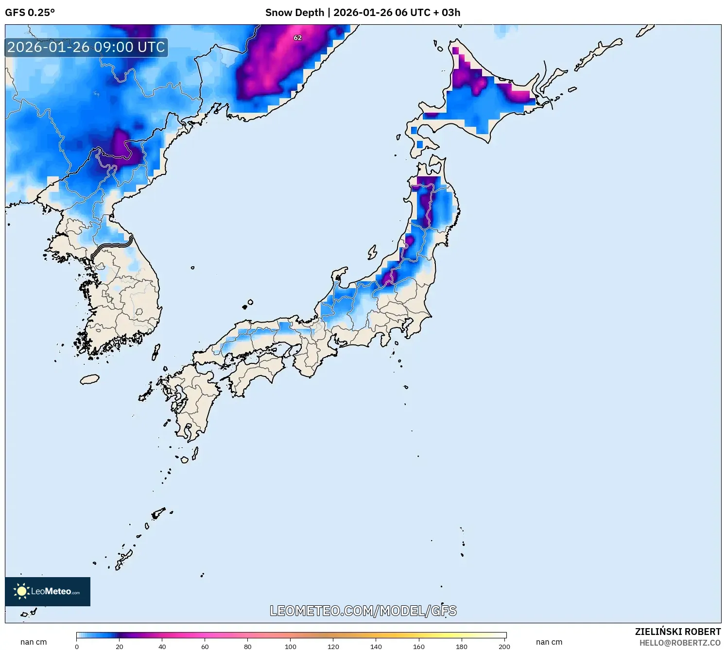 GFS model - Japonya, Kar Kalınlığı
