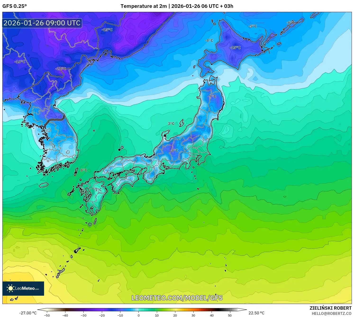 GFS model - Japonya, 2 m Sıcaklık