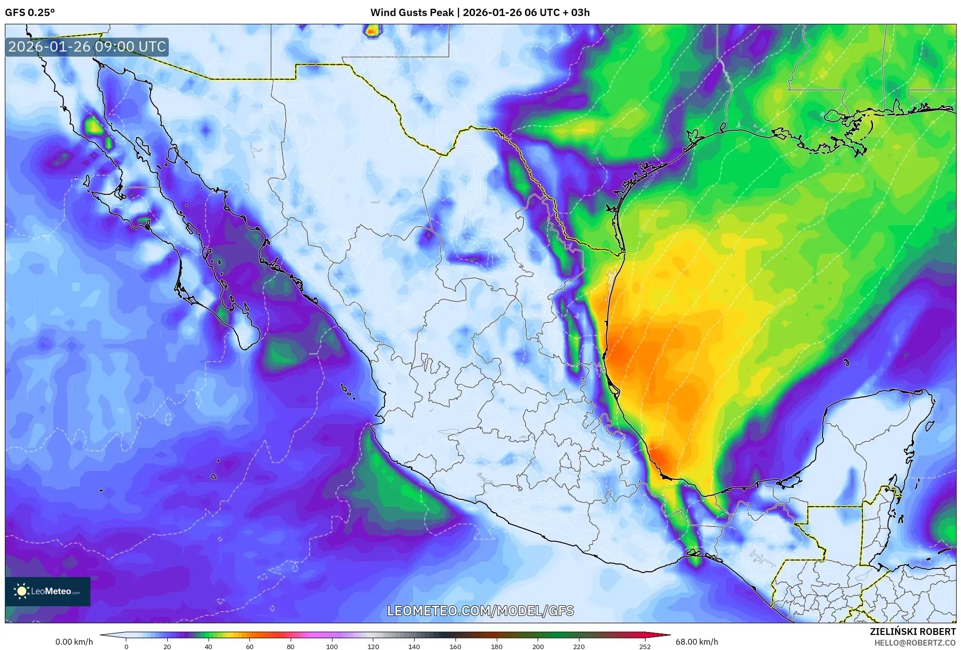 GFS model - Meksika, En Yüksek Rüzgâr