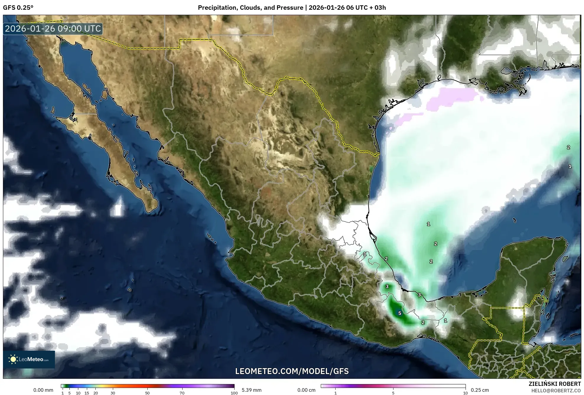 GFS model - Meksika, Yağış, Bulut ve Basınç