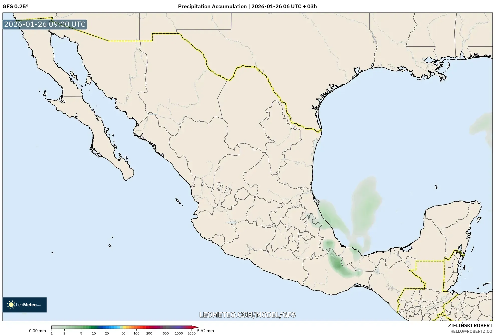 GFS model - Meksika, Yağış Birikimi