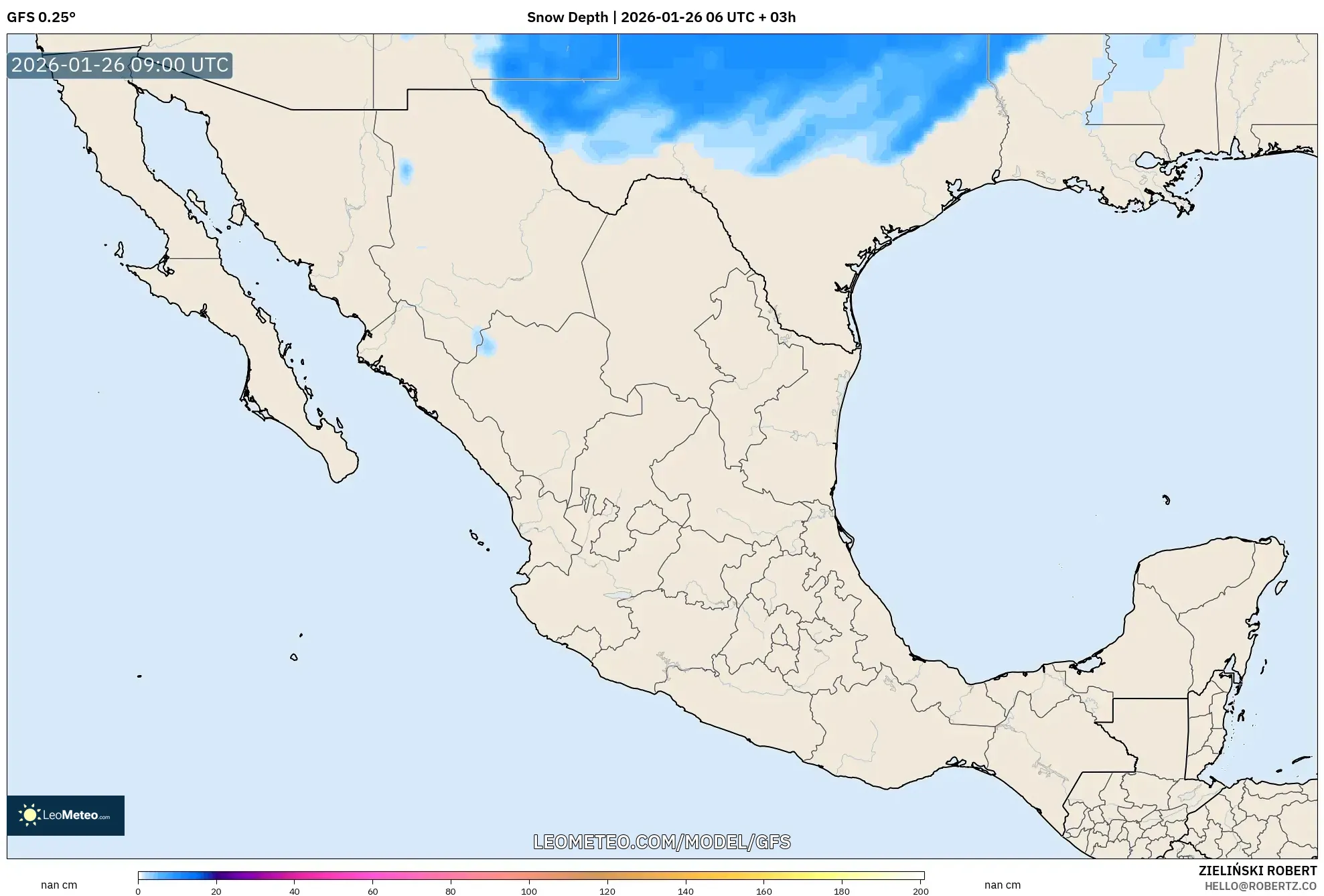 GFS model - Meksika, Kar Kalınlığı