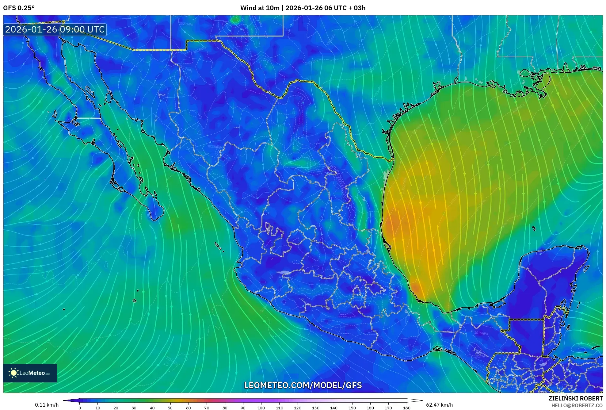 GFS model - Meksika, 10 m Rüzgâr
