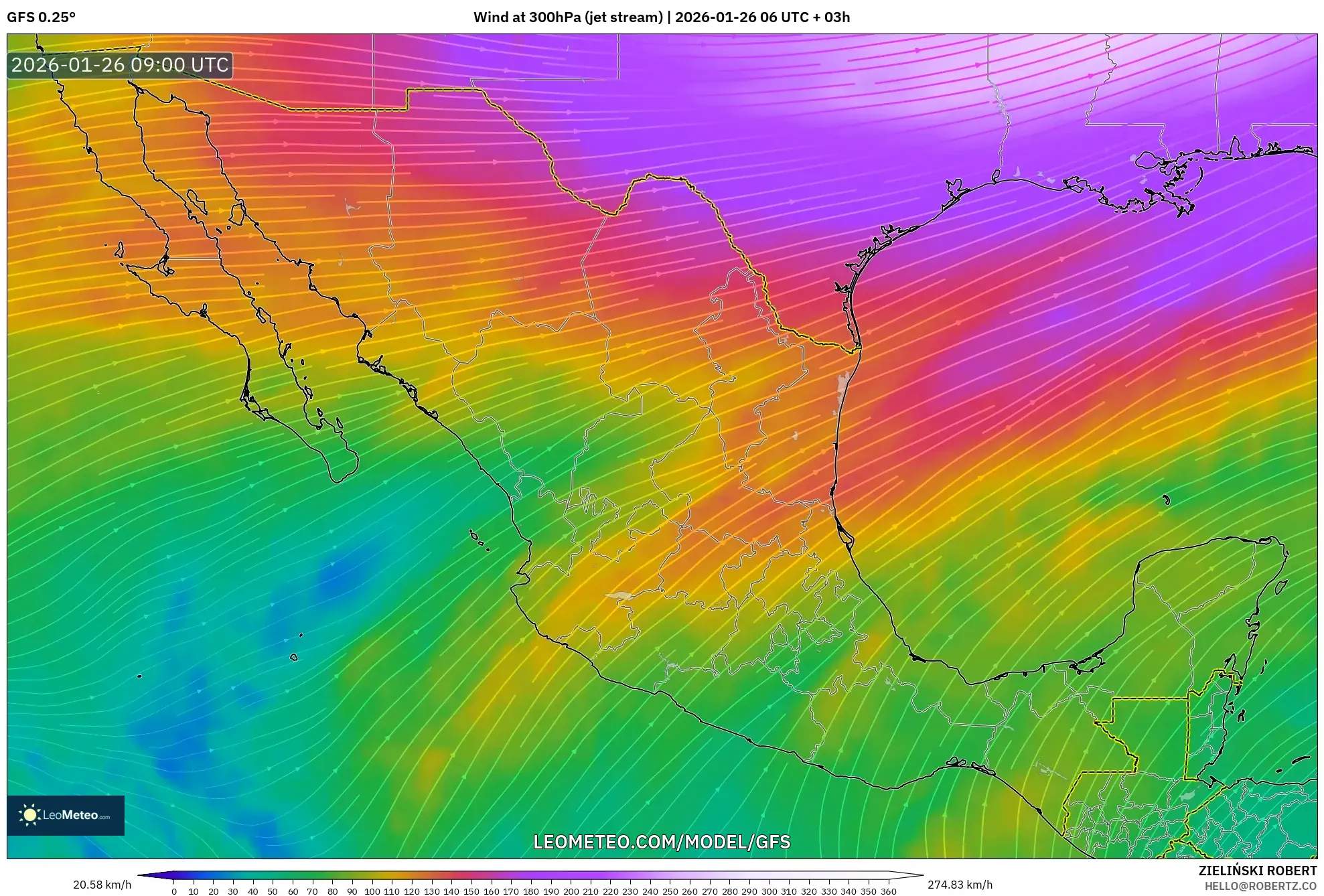 GFS model - Meksika, 300 hPa Rüzgârı (jet)