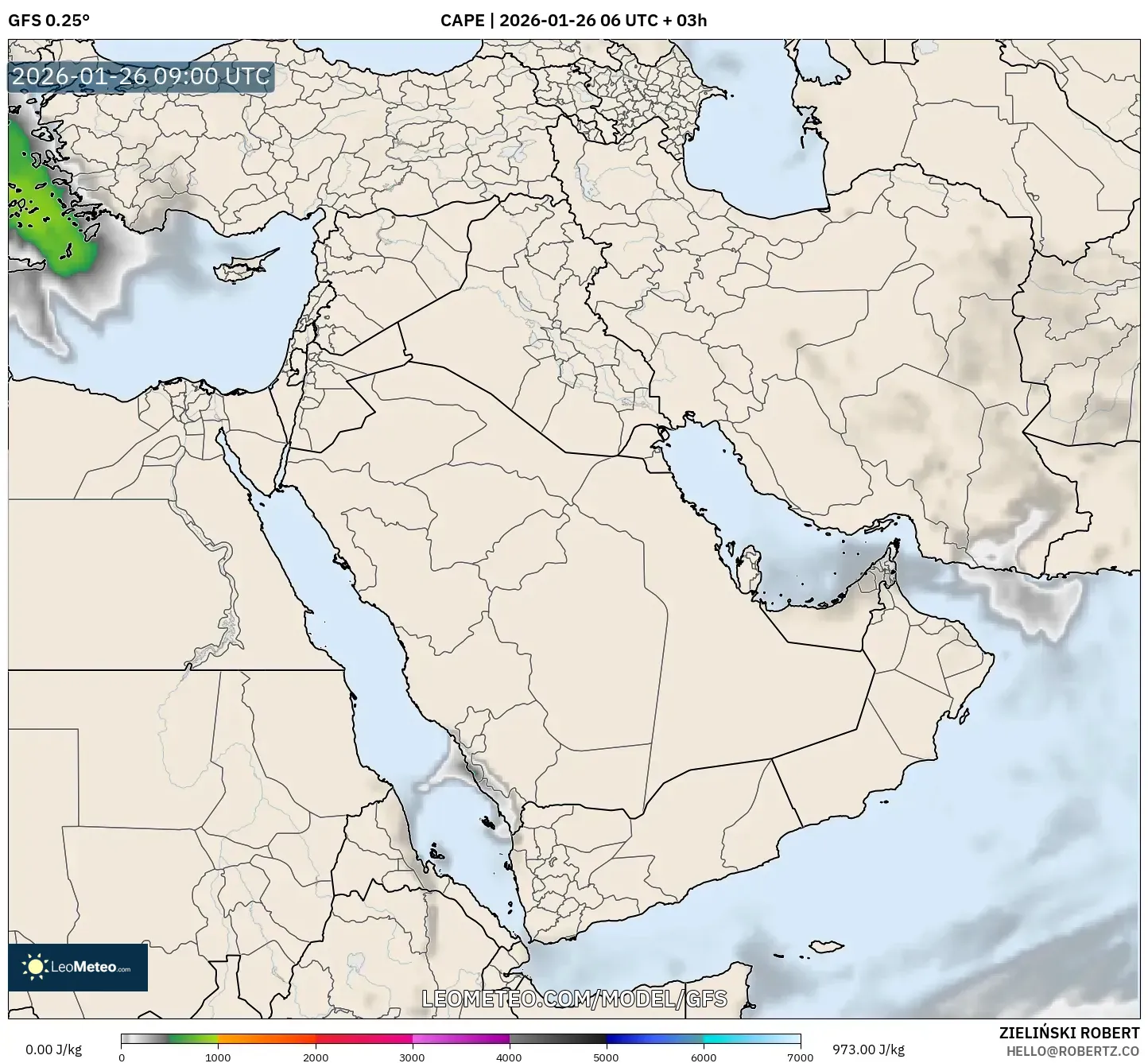 GFS model - Orta Doğu, CAPE