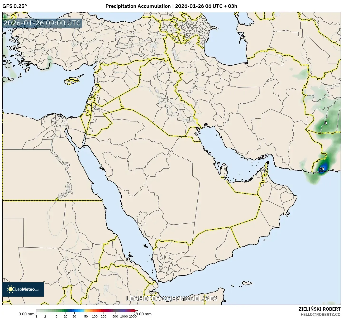 GFS model - Orta Doğu, Yağış Birikimi