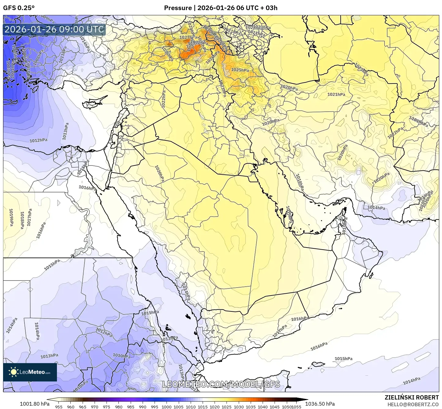 GFS model - Orta Doğu, Basınç