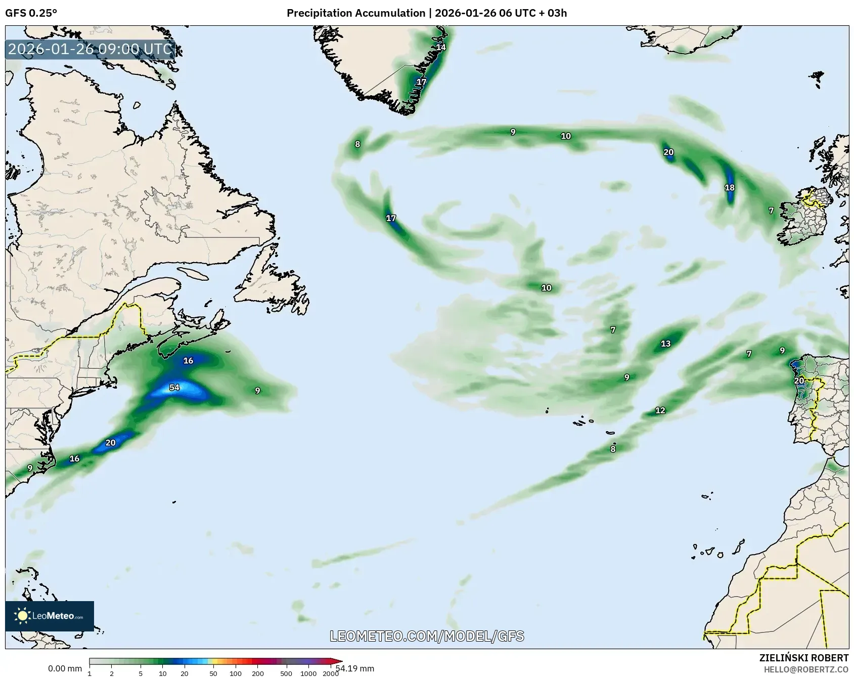 GFS model - Kuzey Atlantik, Yağış Birikimi