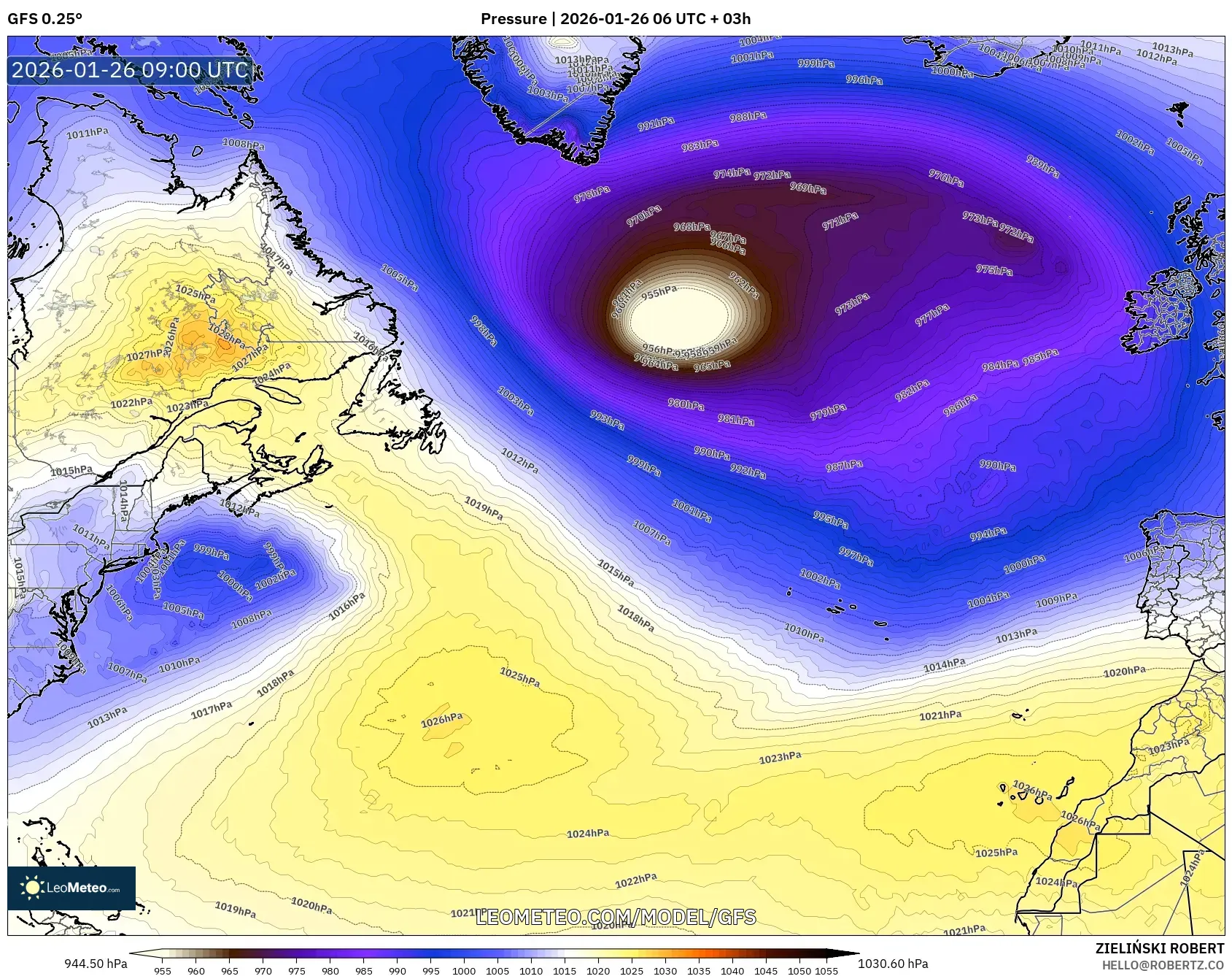 GFS model - Kuzey Atlantik, Basınç