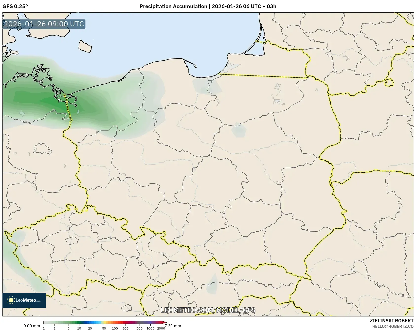 GFS model - Polonya, Yağış Birikimi
