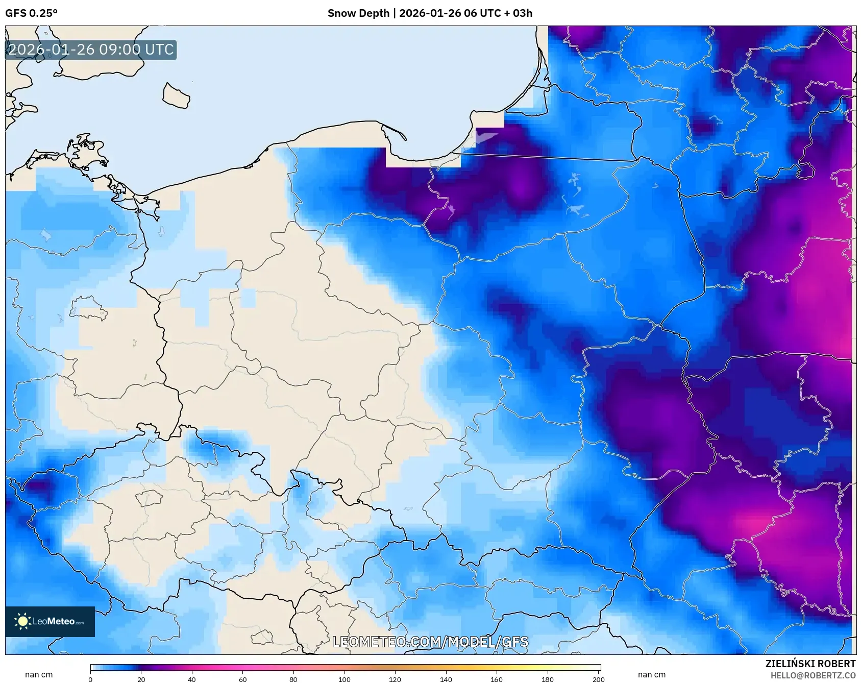 GFS model - Polonya, Kar Kalınlığı