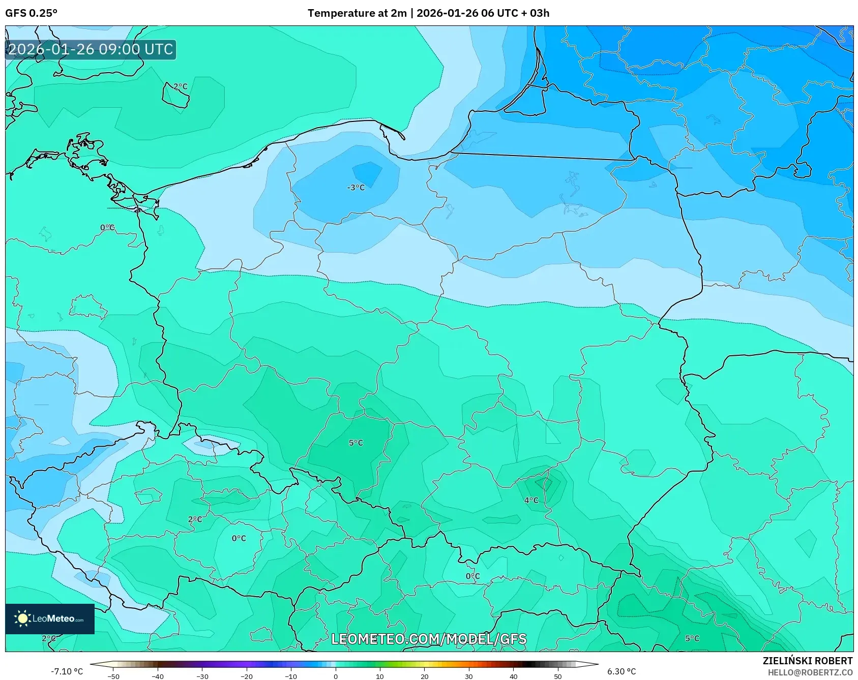 GFS model - Polonya, 2 m Sıcaklık