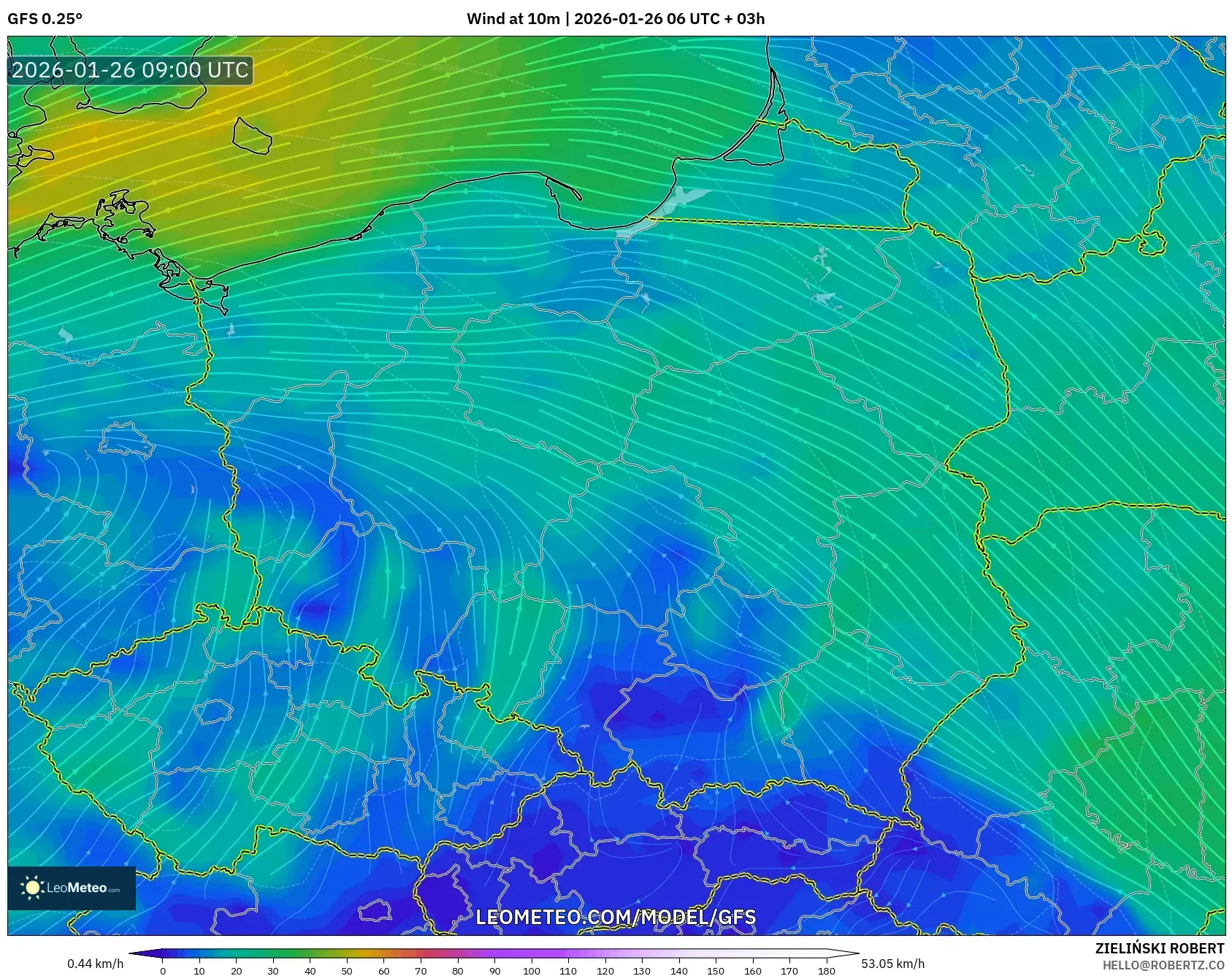 GFS model - Polonya, 10 m Rüzgâr