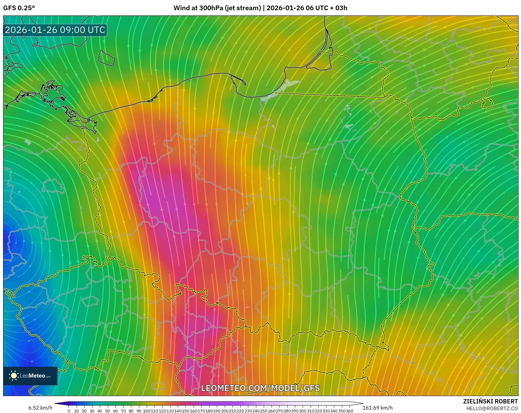 GFS model - Polonya, 300 hPa Rüzgârı (jet)