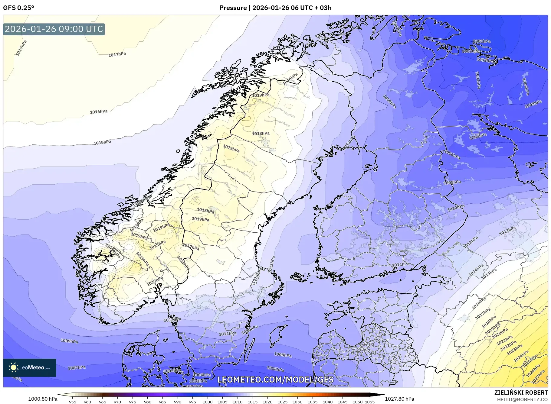 GFS model - İskandinavya, Basınç