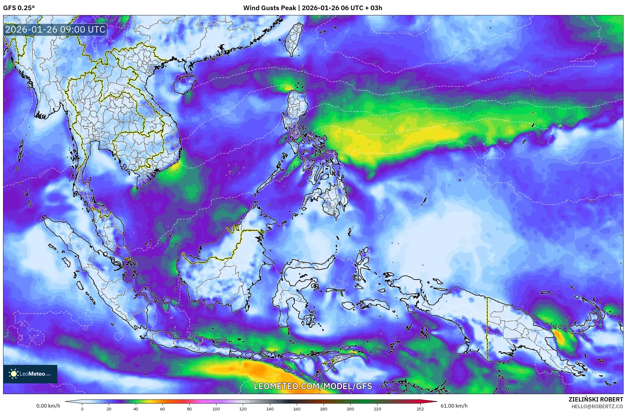 GFS model - Güneydoğu Asya, En Yüksek Rüzgâr
