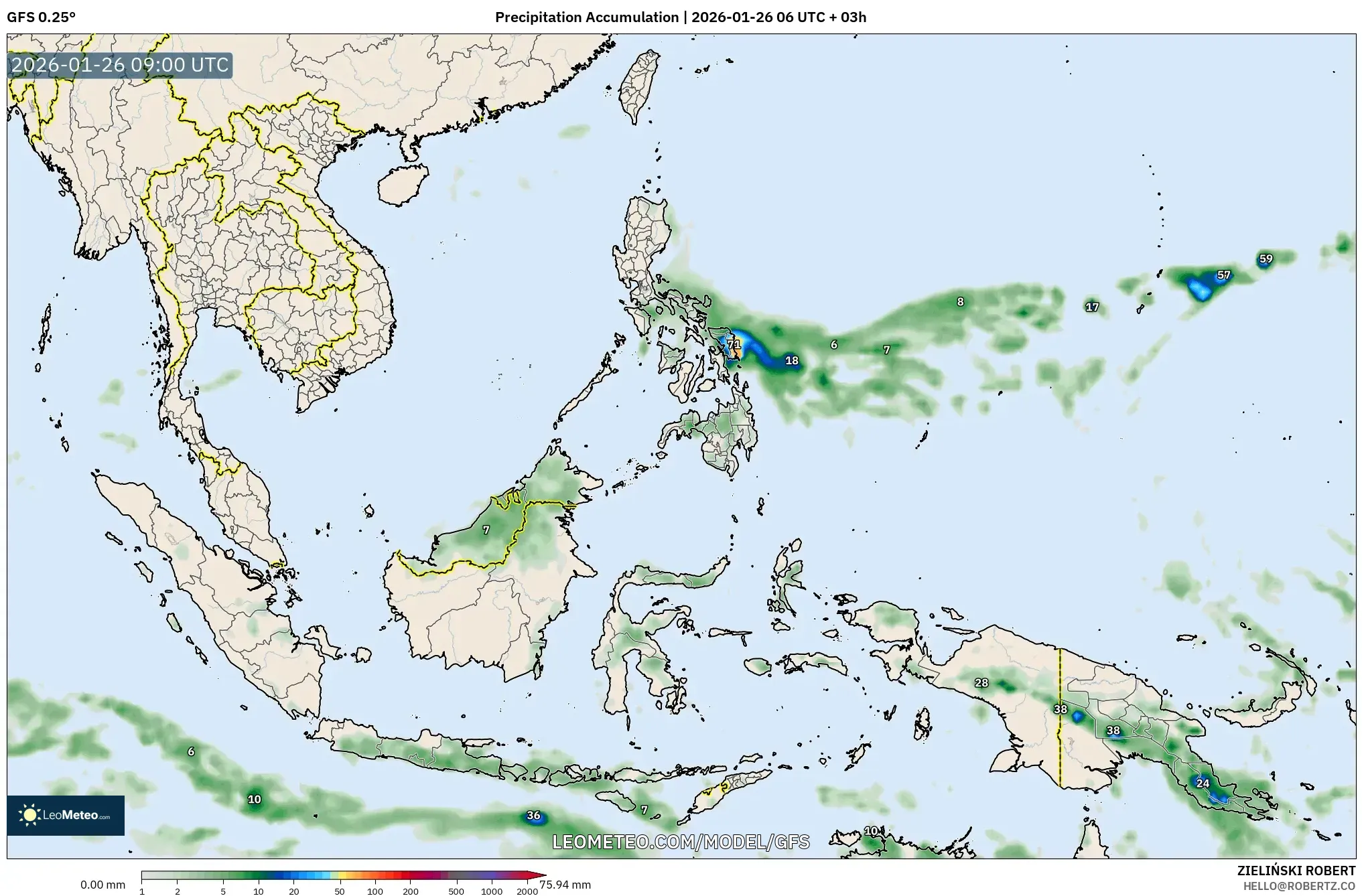 GFS model - Güneydoğu Asya, Yağış Birikimi