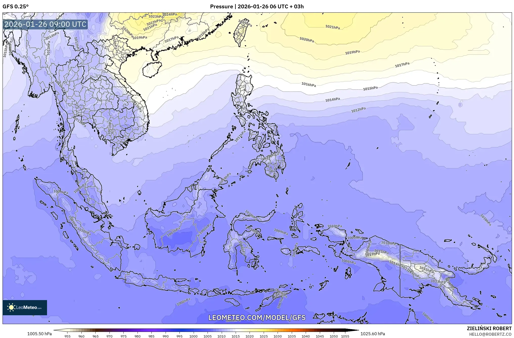 GFS model - Güneydoğu Asya, Basınç