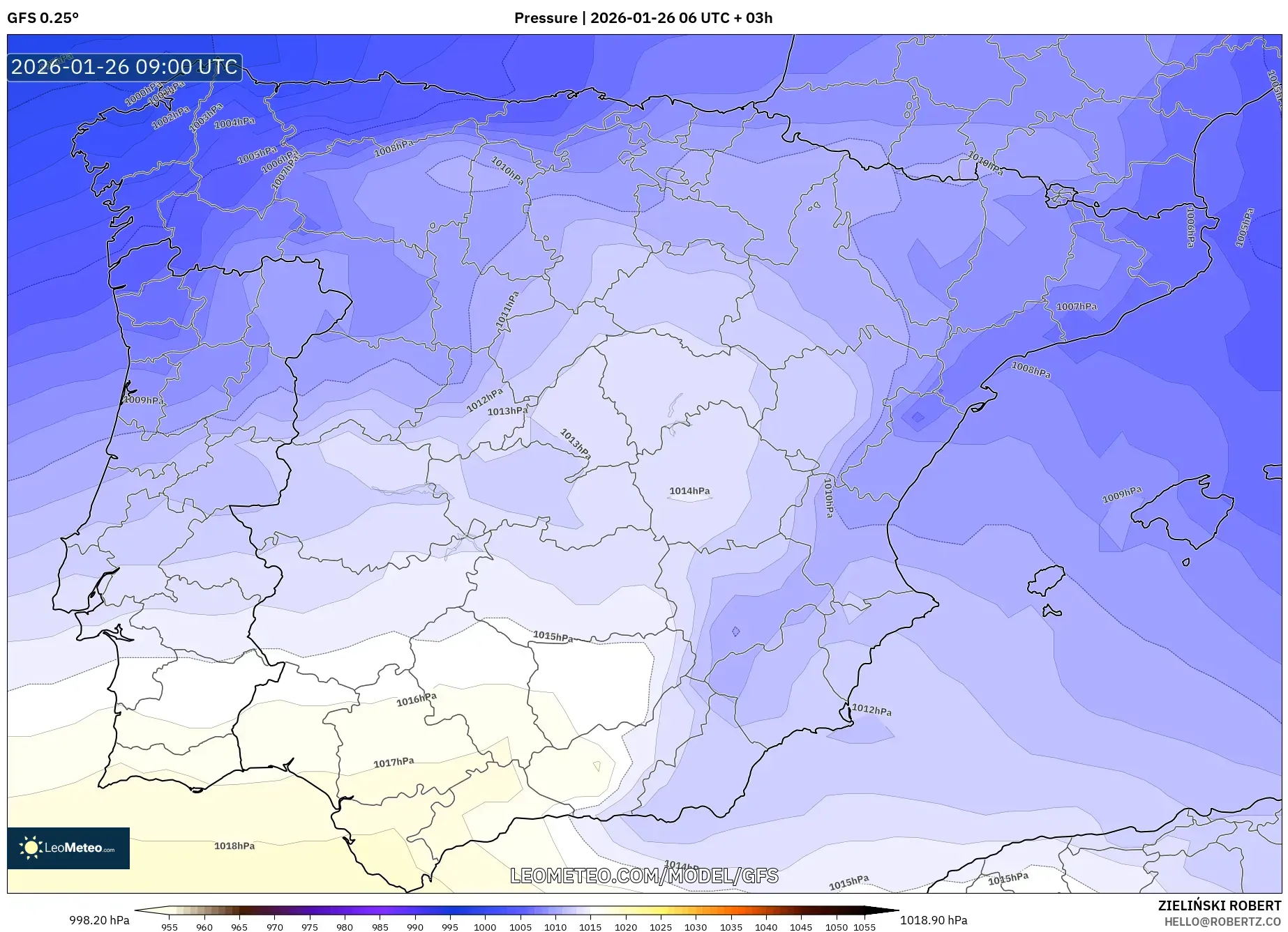 GFS model - İspanya, Basınç