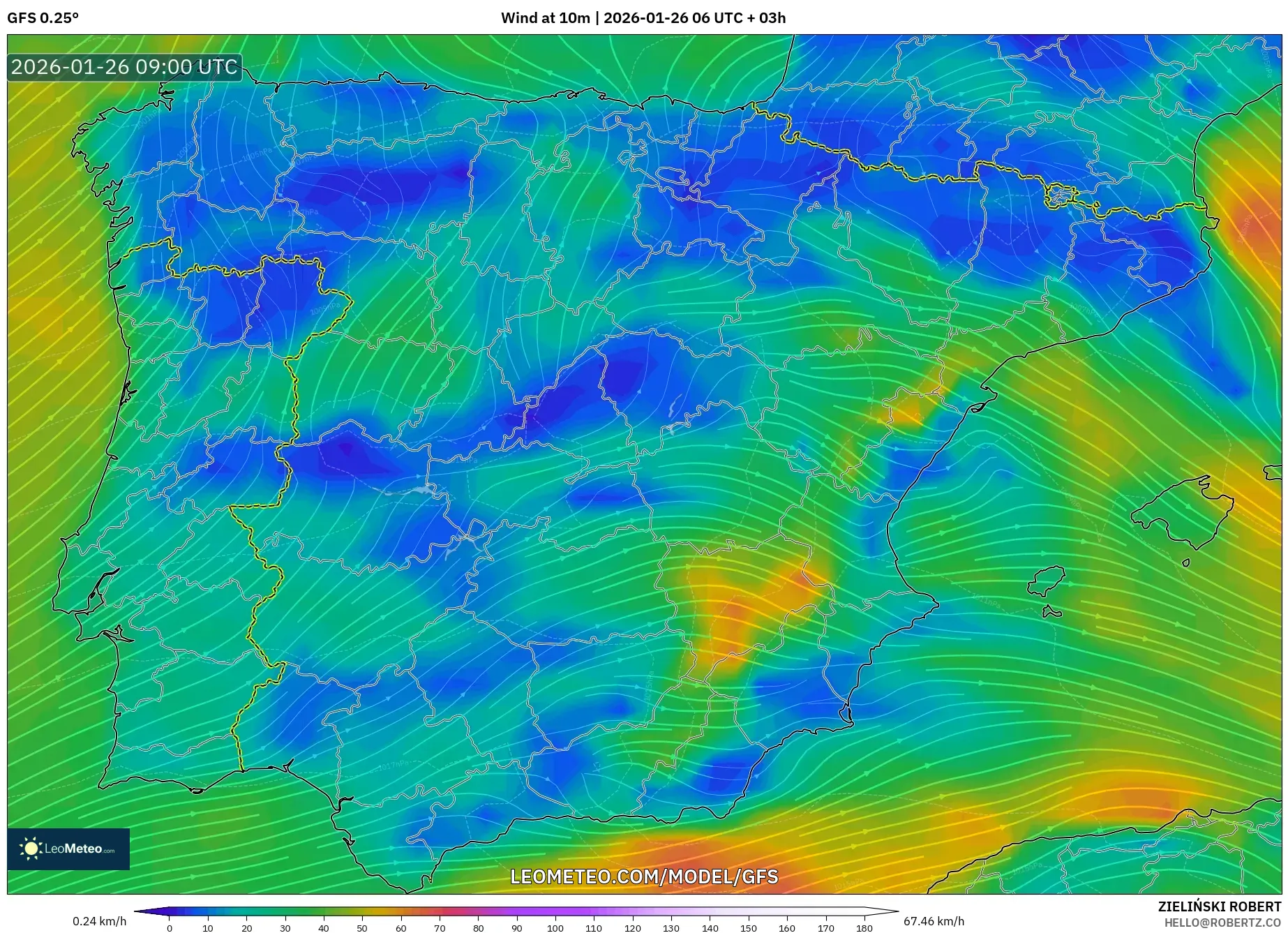 GFS model - İspanya, 10 m Rüzgâr
