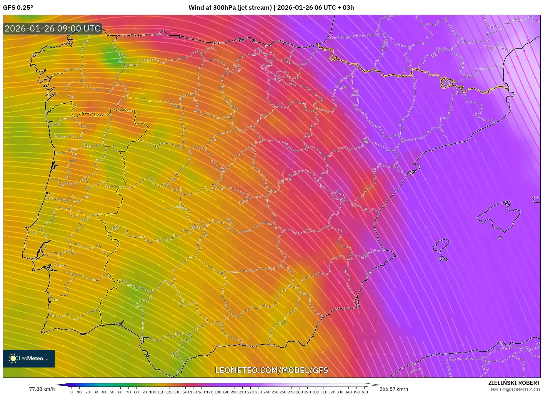 GFS model - İspanya, 300 hPa Rüzgârı (jet)