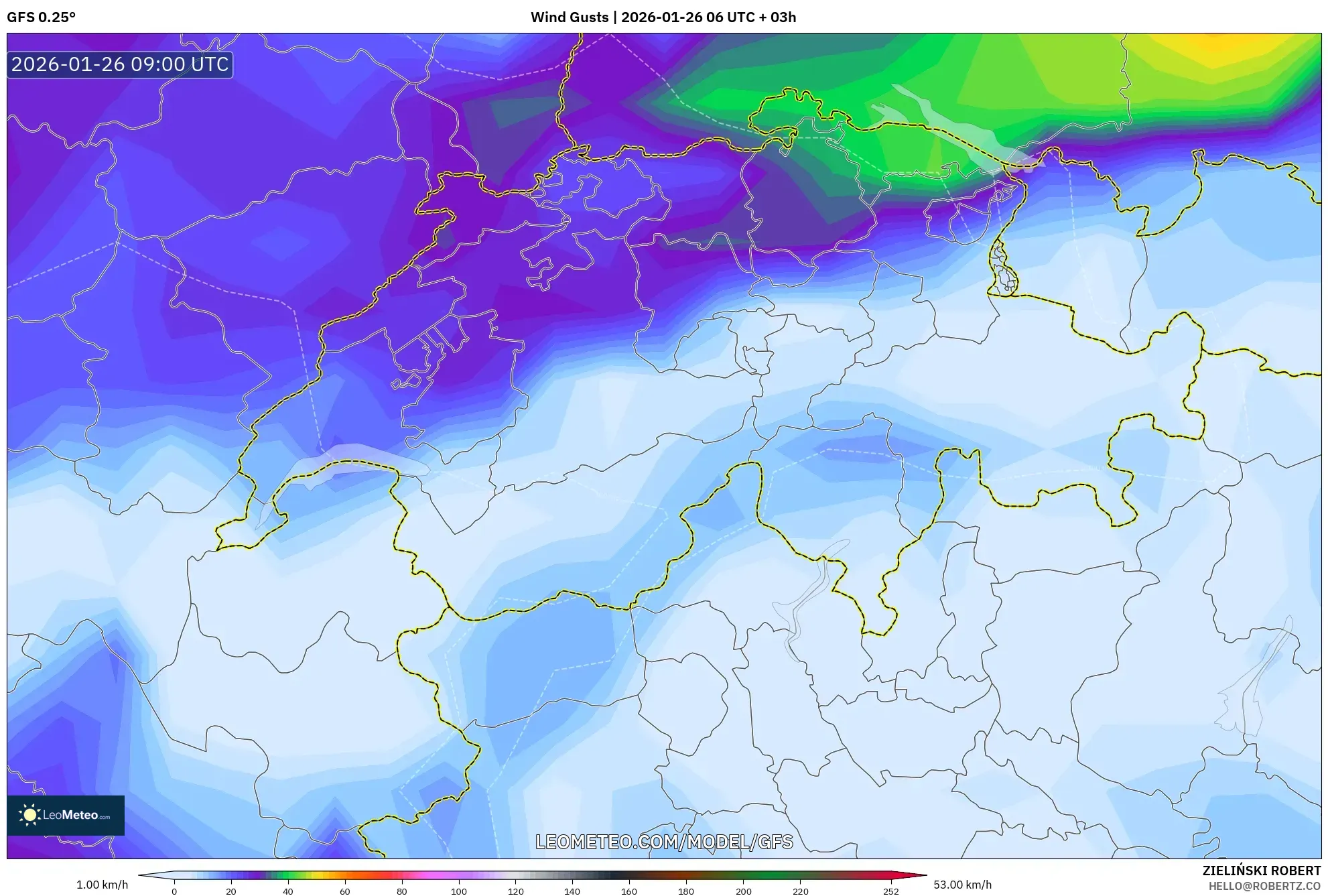 GFS model - İsviçre, Rüzgâr Esintileri