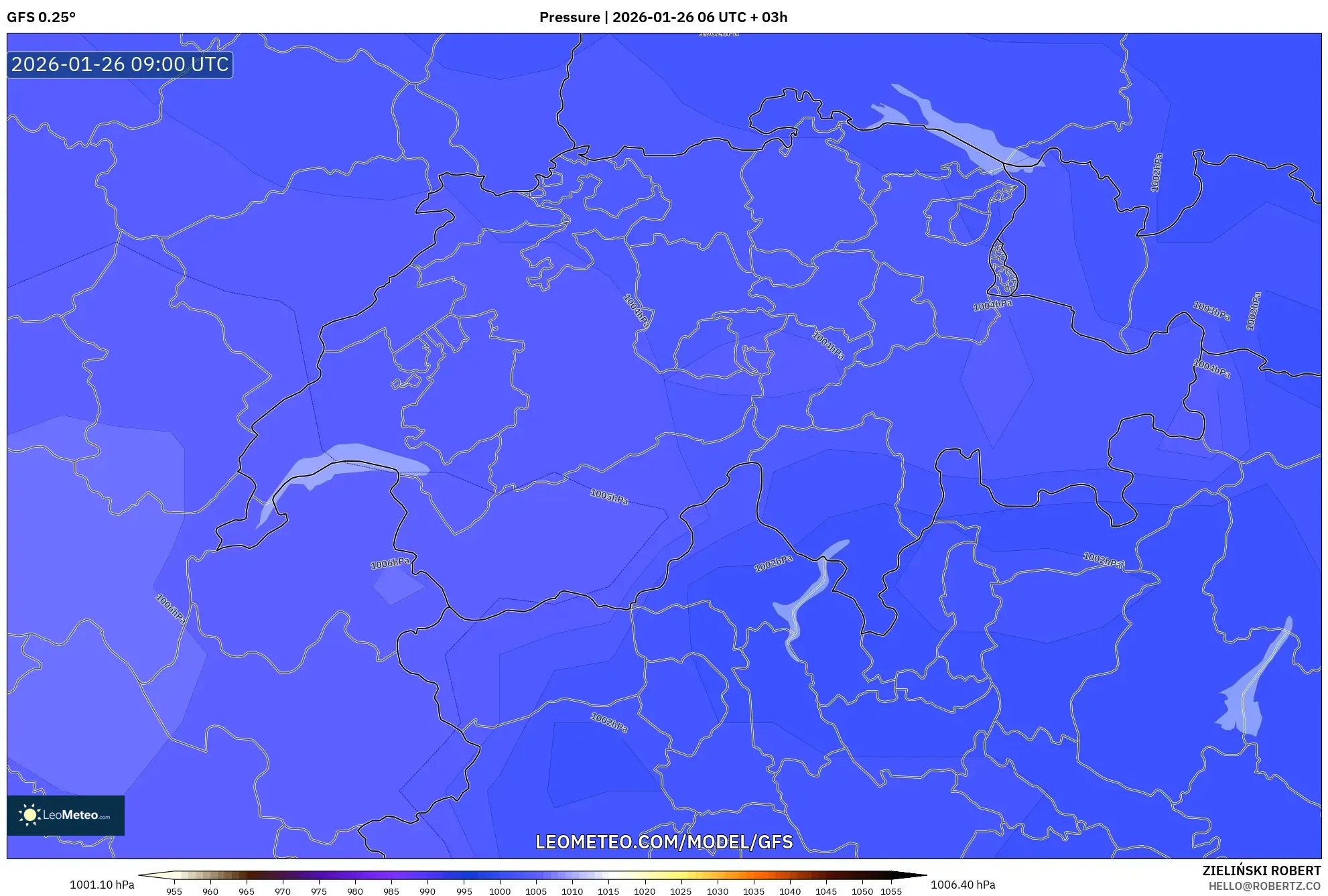 GFS model - İsviçre, Basınç