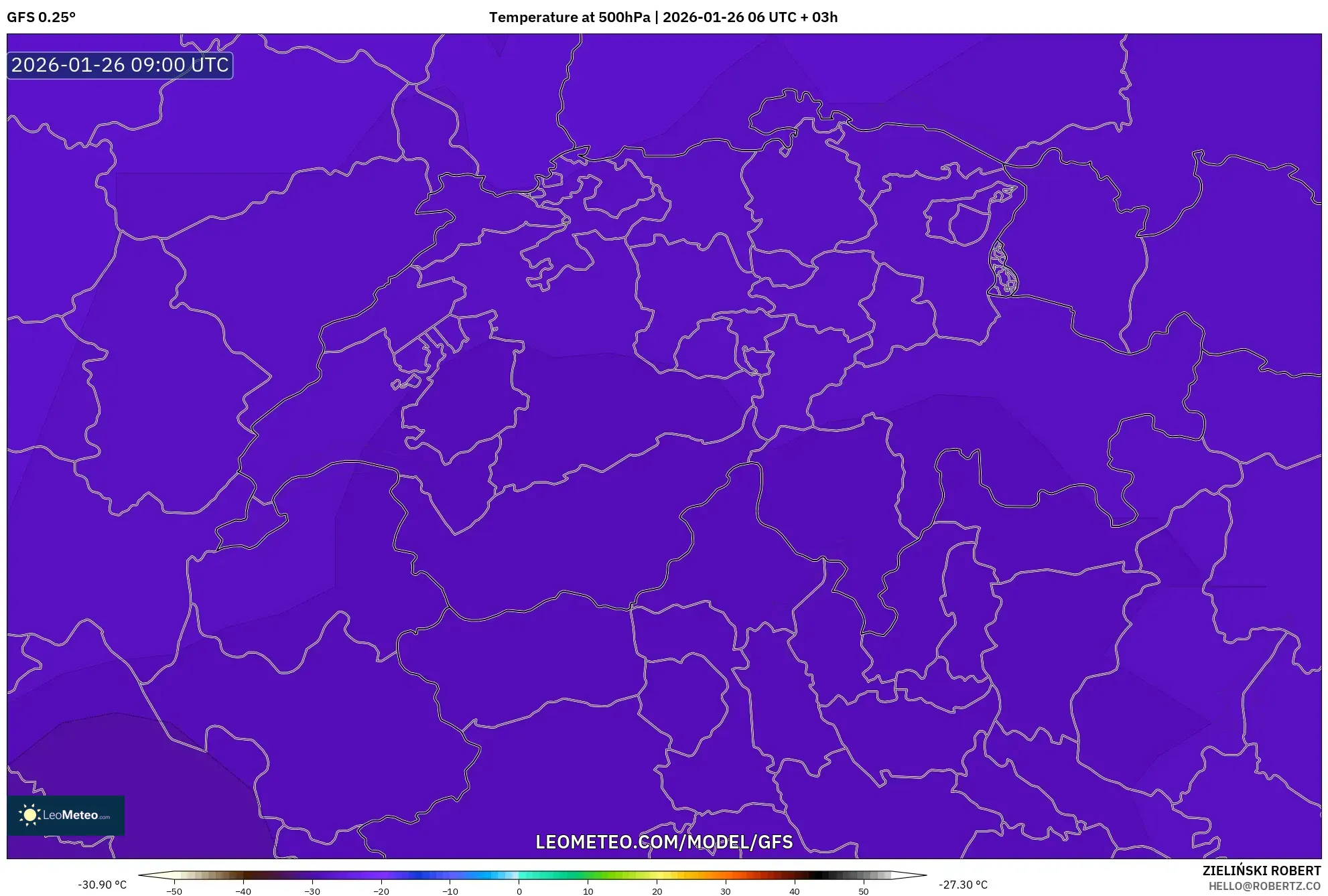 GFS model - İsviçre, 500 hPa Sıcaklık