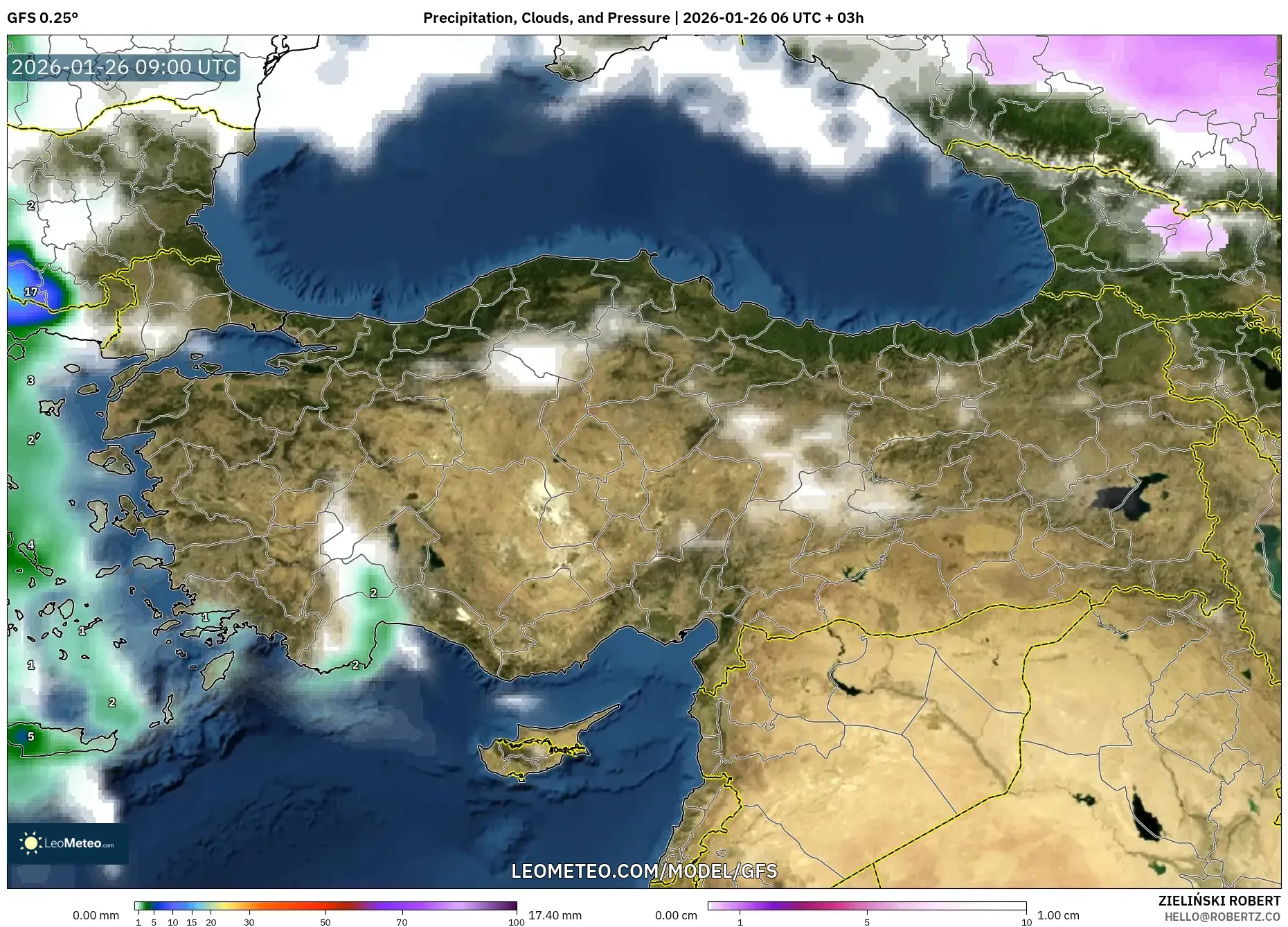 GFS model - Türkiye, Yağış, Bulut ve Basınç